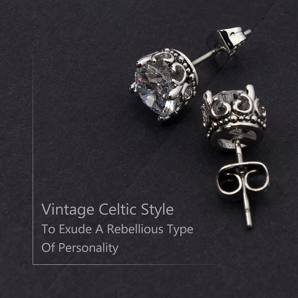 Retro Dark Shadow Stud Earrings, Hypoallergenic Stainless Steel Cubic Zirconia Earrings