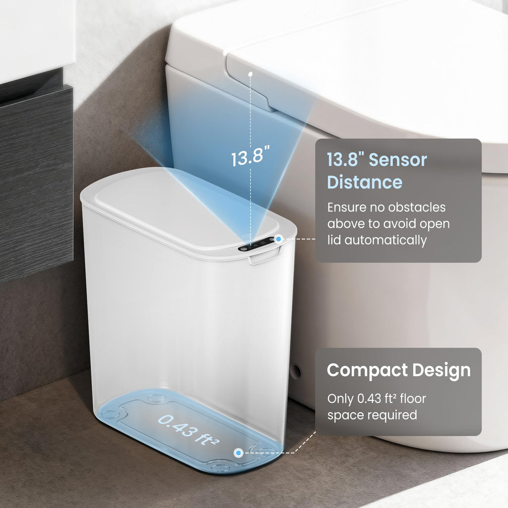 Cesun Automatic Motion Sensor Black Bathroom Trash Can with Lid, 2.6 Gallon Touchless Trash Bin, Smart Plastic Slim Garbage Can Small Wastebasket for Toilet, Office, rv, Bedroom, Living Room