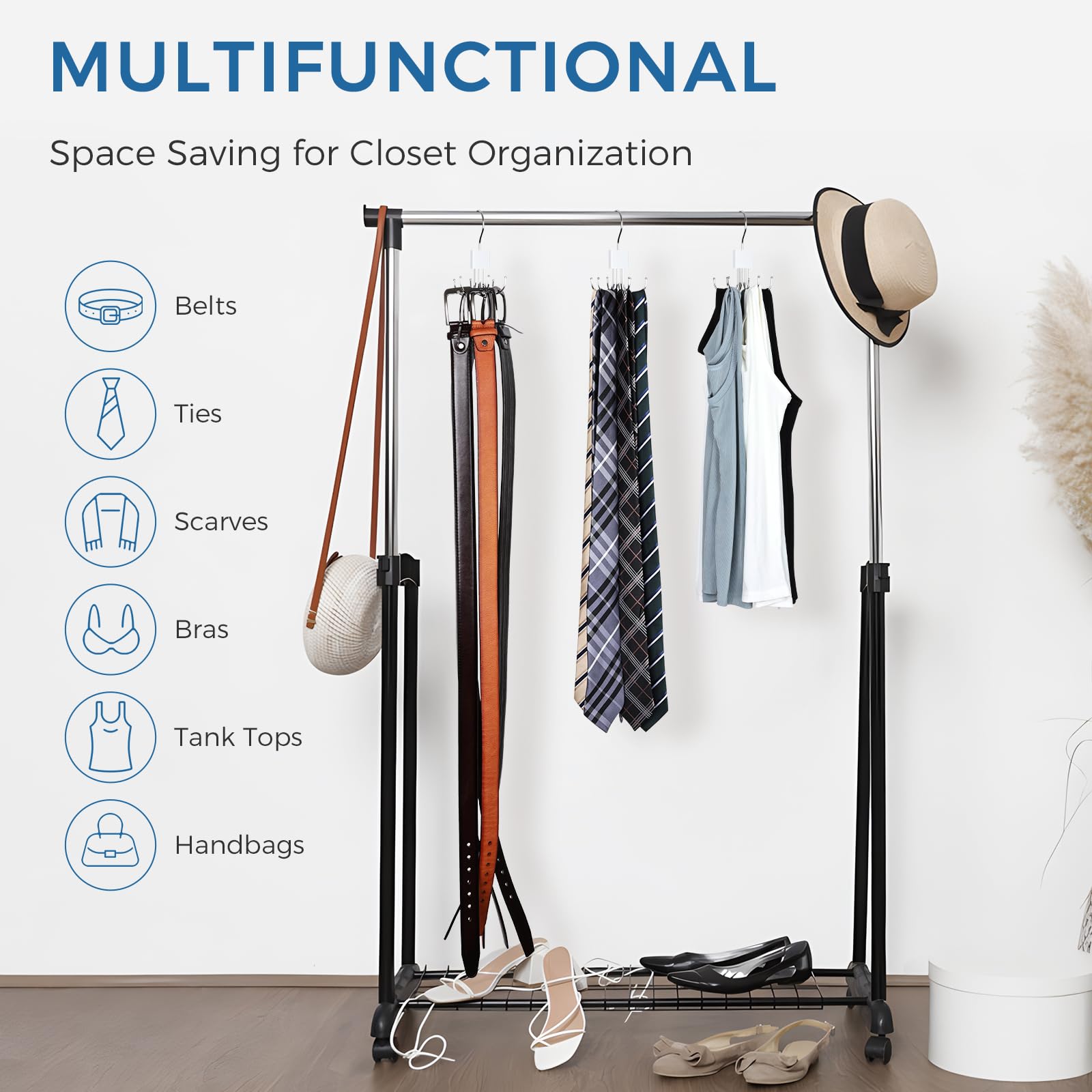 1 Pack Belt Hanger, Belt Organizer for Closet | 360° Rotatable, Max 24 Belt Storage, Space Saving, Closet Organizers and Storage