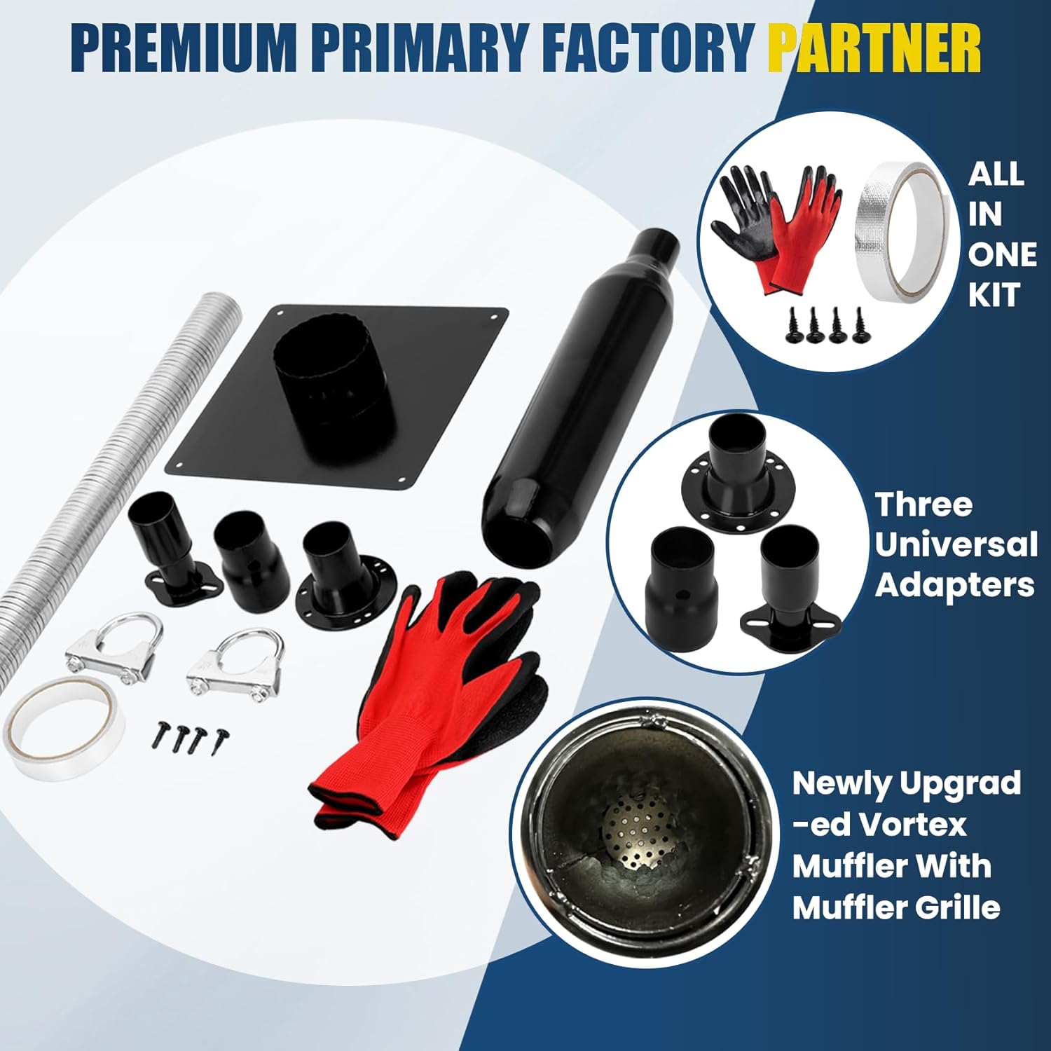 Generator Exhaust Extension Silencer Kit with Three Universal Adapters Compatible ALL Portable Generators with ALL-IN-ONE KIT,Insulated Through-Wall Mounting Plate Safely Vent Exhaust Reduce Noise 55%