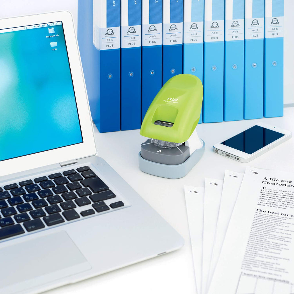 Plus Paper Clinch Compact Staple-Free Stapler, Blue Turquoise