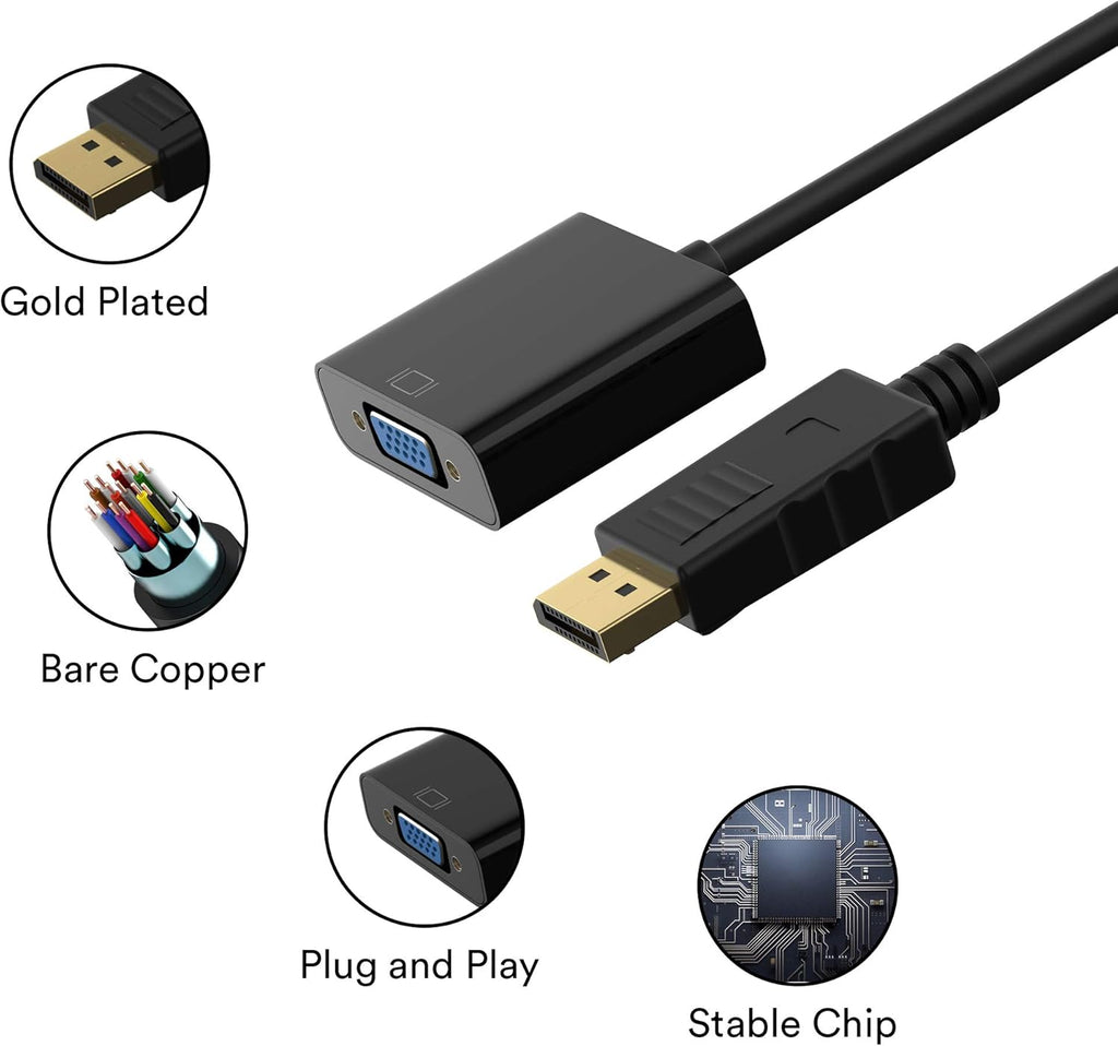 Adapter, DisplayPort (DP) to VGA Male to Female Converter (Black)