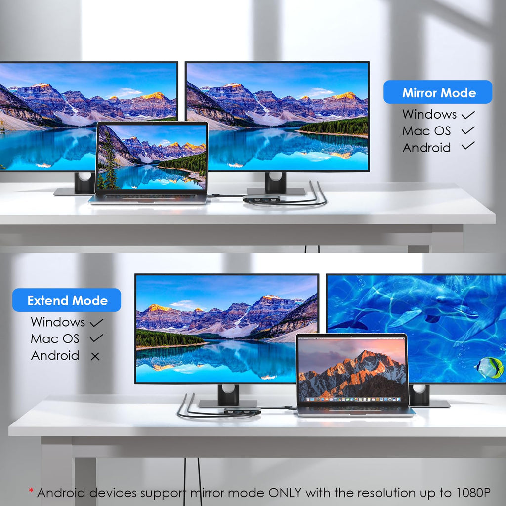 WAVLINK USB C or USB 3.0 to Dual HDMI/DisplayPort Adapter, Displaylink Monitor Splitter Extended Display for Dual Monitor 4K@60Hz, HDMI/DP Splitter Compatible with Mac M1-M5/Neo,Window Laptop-Black