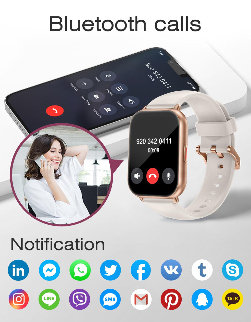 Smart Watches for Women Men (Answer/Make Calls, 3 Bands), 1.85" Fitness Tracker Watch for iPhone/Android Phones with Heart Rate Monitor Sleep/Steps Tracker 100+ Sports Pedometer Waterproof (Black)
