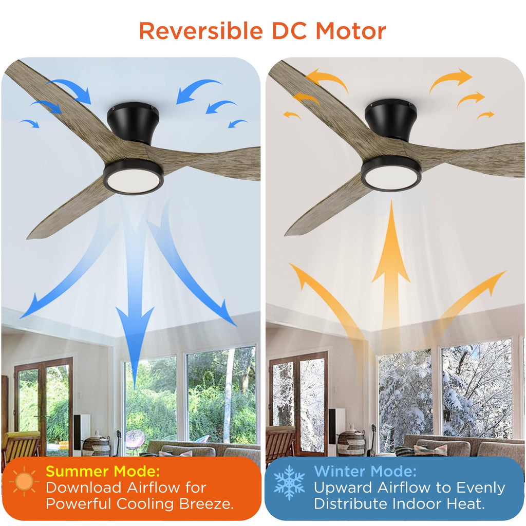 TALOYA Ceiling Fans with Lights,42 inch Modern Low Profile Ceiling Fan with Light and Remote Control, Flush Mount, 3CCT, White Ceiling Fan for Bedroom Living Room and Patio