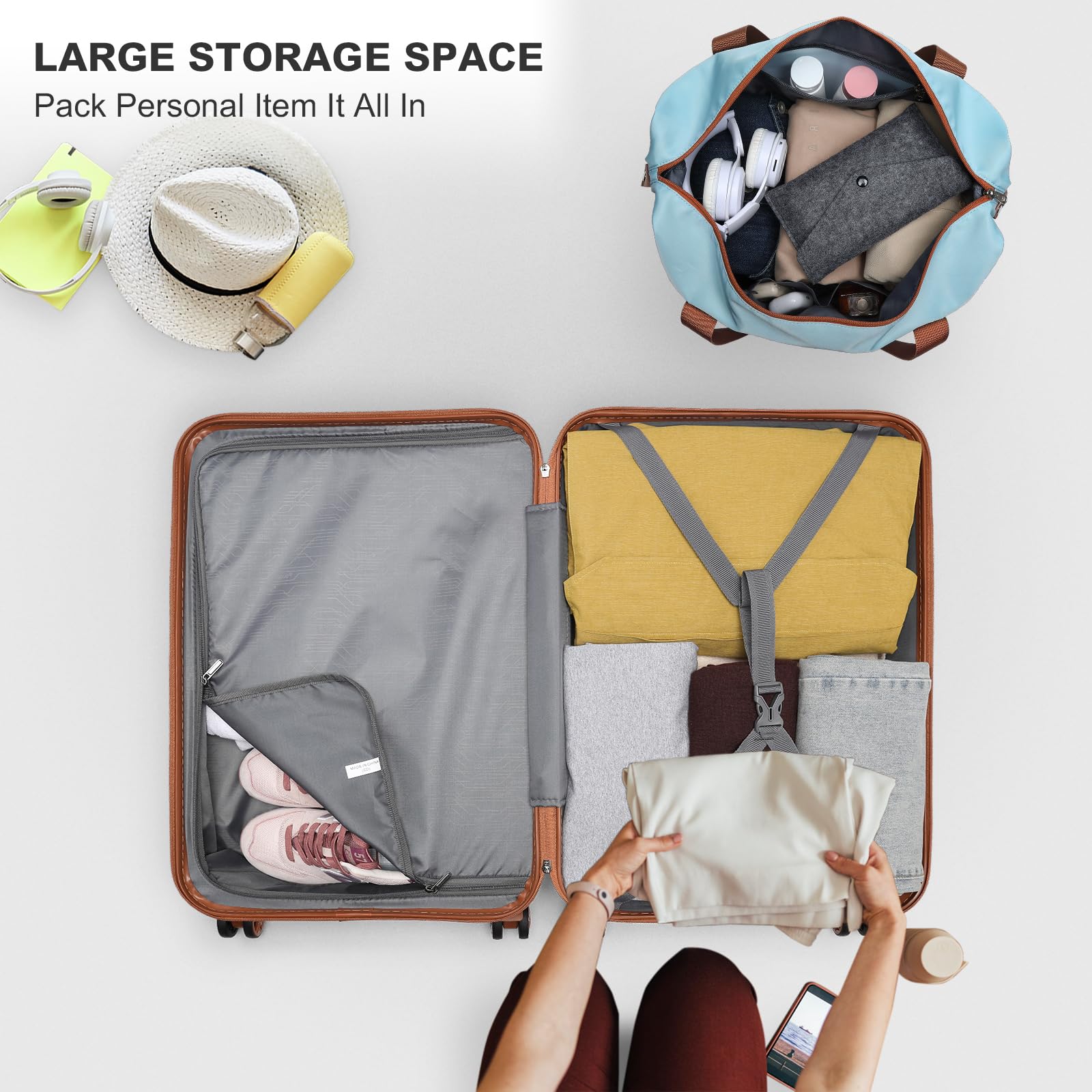 Kono Carry On Luggage Set Airline Approved Lightweight PC+ABS Carry On Suitcase with TSA Lock Spinner Wheels Durable Luggage Hardside Apricot Blue