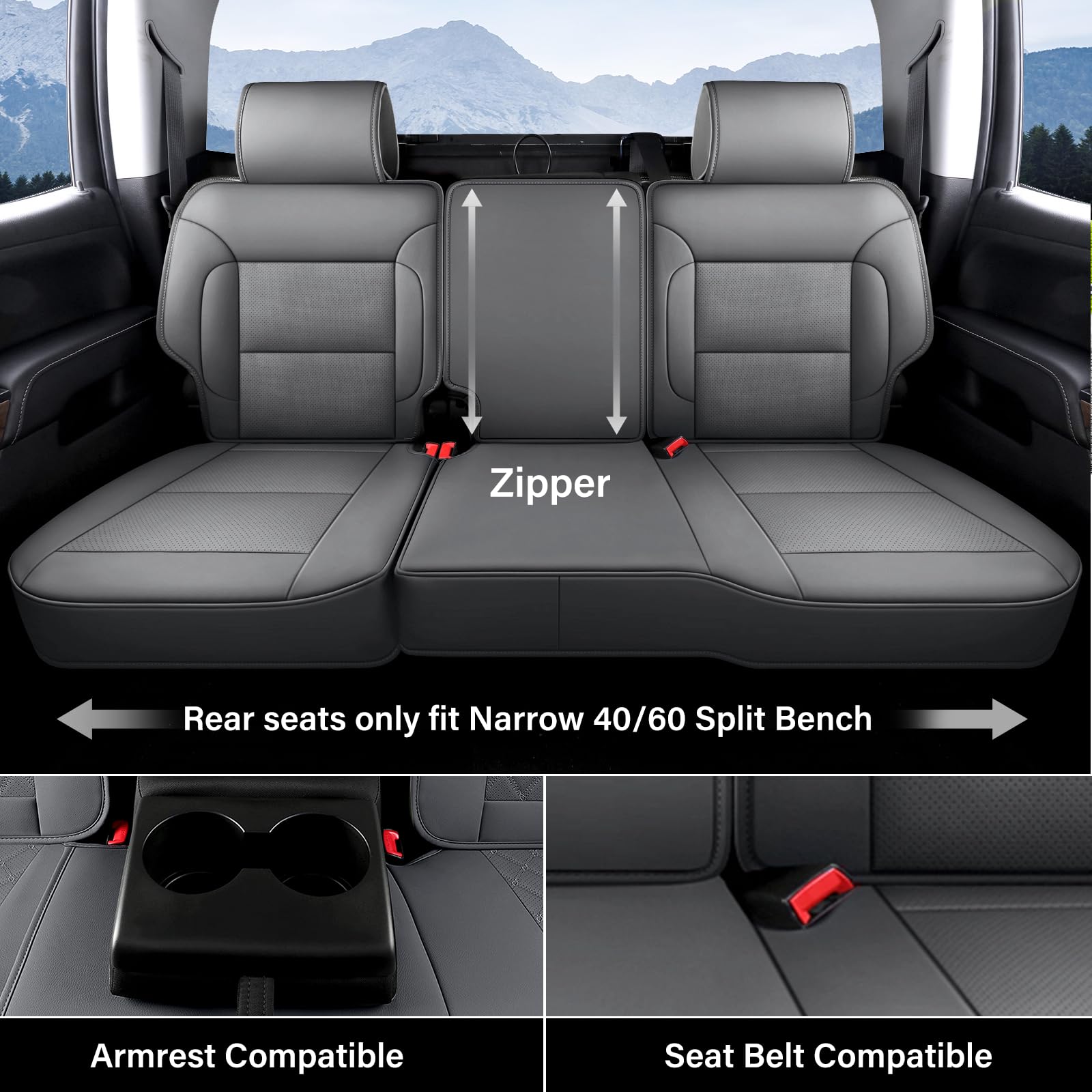 Coverado Chevy Silverado Seat Covers, Faux Leather Seat Covers Fit for Chevy Silverado GMC Sierra 2007-2025 1500, 2015-2025 2500HD 3500HD Crew Double Extended Cab (Front, Black)