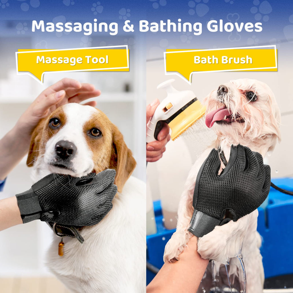 Upgrade Efficient Pet Hair Remover Gloves - Gentle Shedding Brushes for Dogs, Cats & Horses with Long and Short Hair - 1 Pair (Blue)
