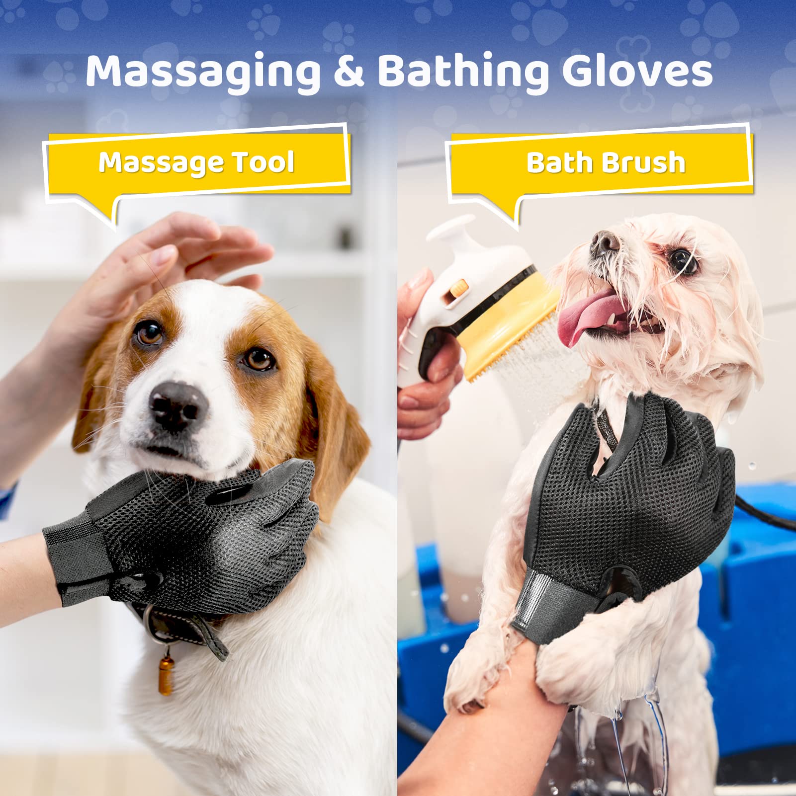 Upgrade Efficient Pet Hair Remover Gloves - Gentle Shedding Brushes for Dogs, Cats & Horses with Long and Short Hair - 1 Pair (Blue)