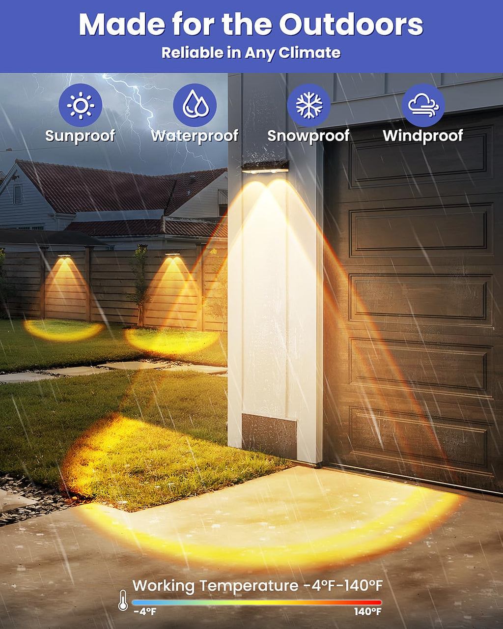 Solar Fence Lights Outdoor, 2 Pack Warm/Neutual/Cool White Fence Solar Lights with 2 LED, IP65 Waterproof, Backyard Patio Decor for Deck, Wall, Railing, Pool, Stair
