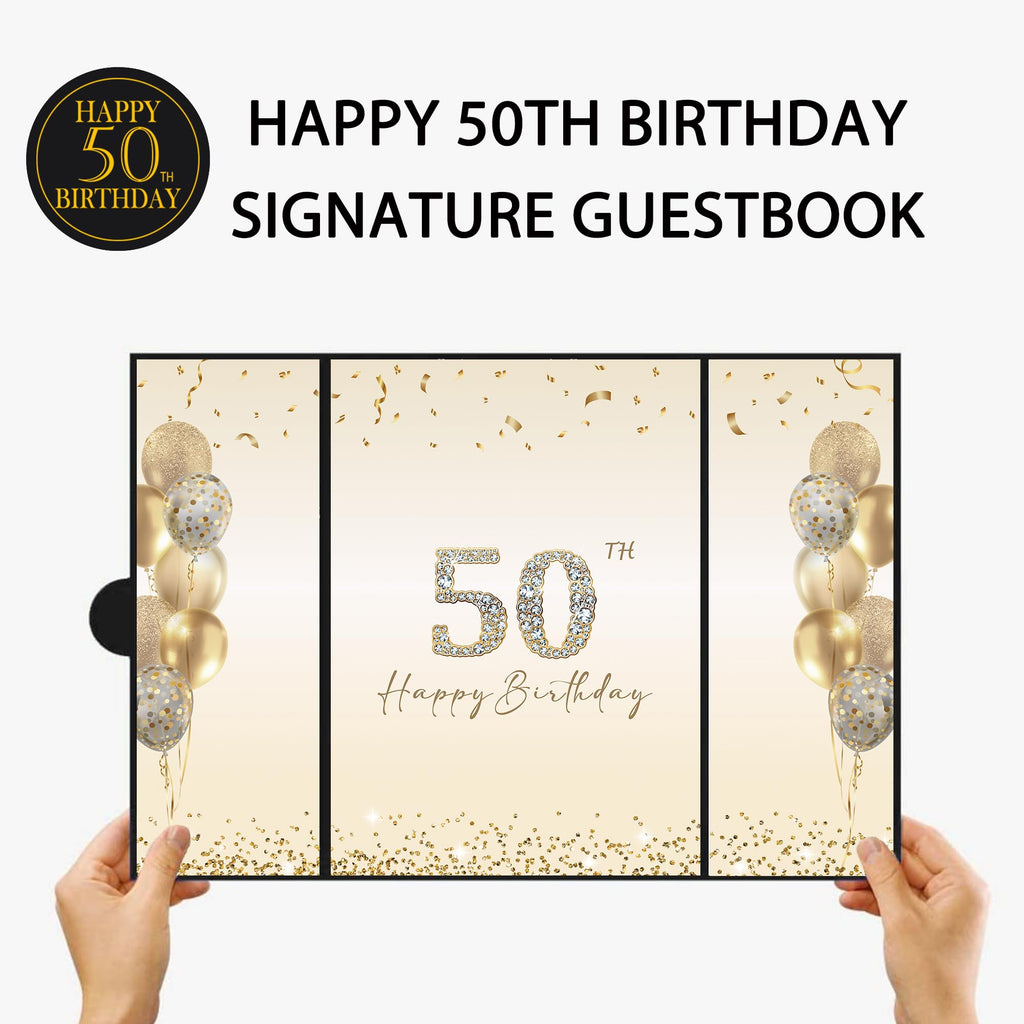 DARUNAXY Rose Gold 50th Birthday Party Decorations for Women, Happy 50th Birthday Alternative Signature Guest Book Black Pink 50 Birthday Signing Card Board Party Supplies Cheers to 50 Years Old Gift