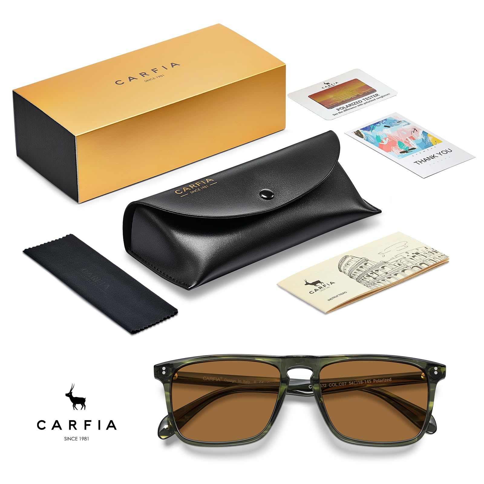 CARFIA Retro Polarized Sunglasses for Men UV Protection Hand-crafted Acetate Frame Fashion Cool Sun Glasses CA53572