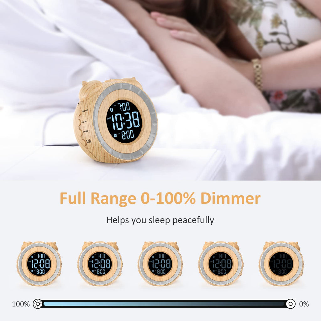 uscce Loud Dual Alarm Clock with Bed Shaker - 0-100% Dimmer, Vibrating Alarm Clock for Heavy Sleepers or Hearing Impaired, Easy to Set, USB Charging Port, Snooze, Battery Backup