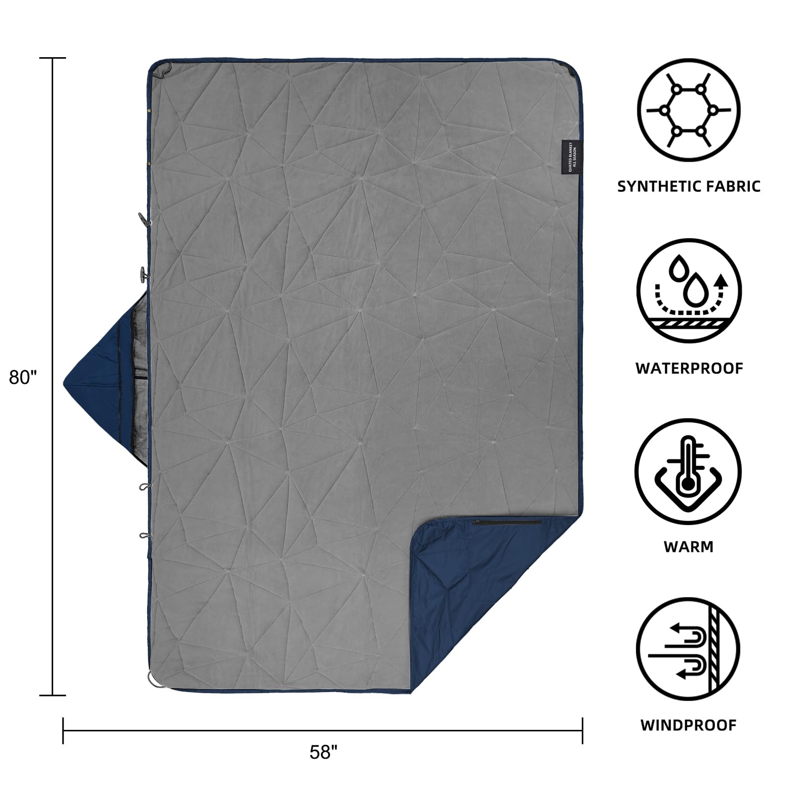 Large Outdoor Waterproof Blanket Extra Thick Fleece Stadium Blanket for Camping, Car, Pet, Picnics - Windproof, Wearable, Machine Washable 80" x 58" (Black Check)