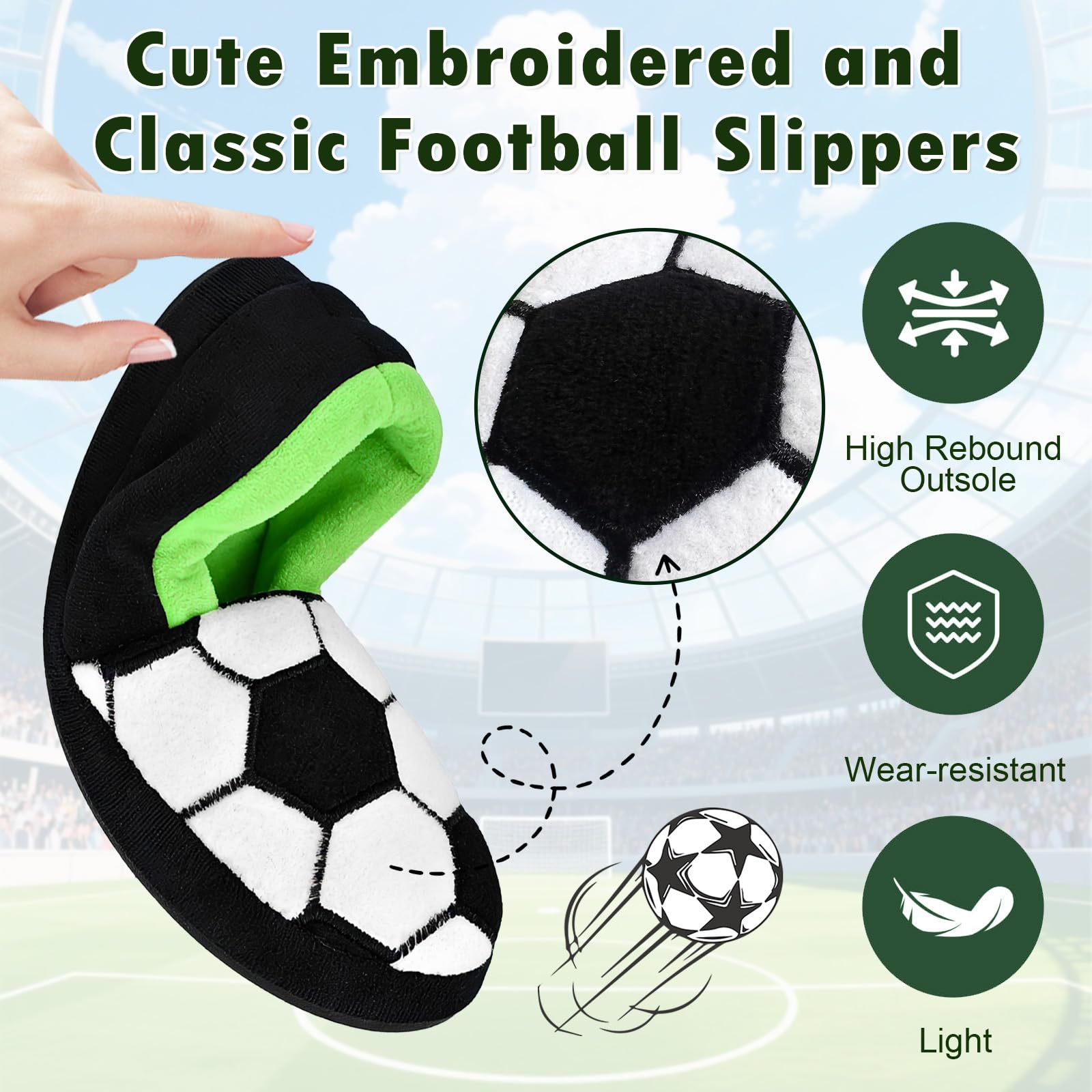 Little Kids Big Boys Warm Slippers with Soft Memory Foam Slip-on Indoor Football Slippers
