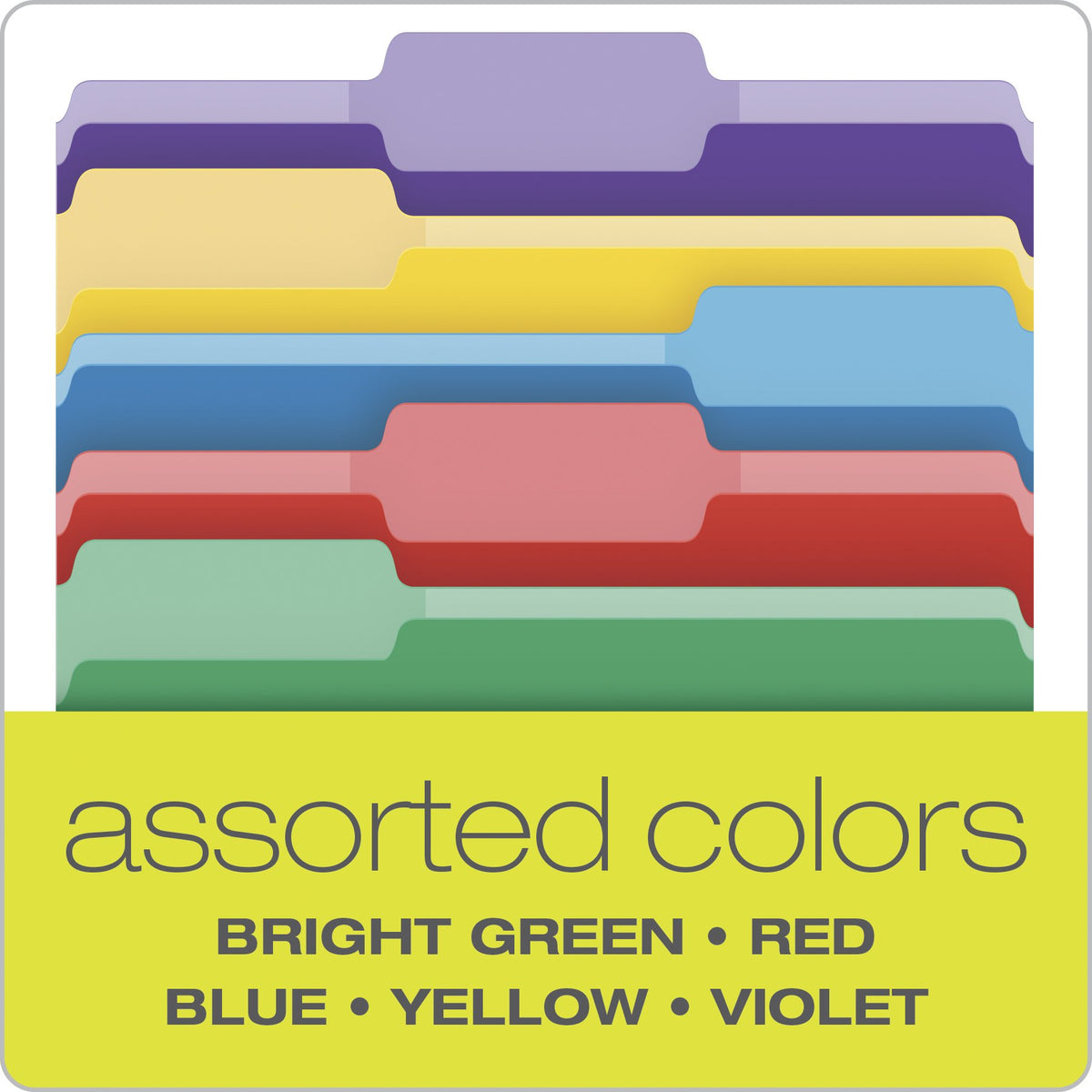 Pendaflex Colored File Folders, 30 Pack, Letter Size (8.5" x 11"), Erase Ballpoint Pen from Tabs, 3 Tabs, 5 Colors: Green, Yellow, Red, Blue, Purple, Office, Classroom & Home Document Organization