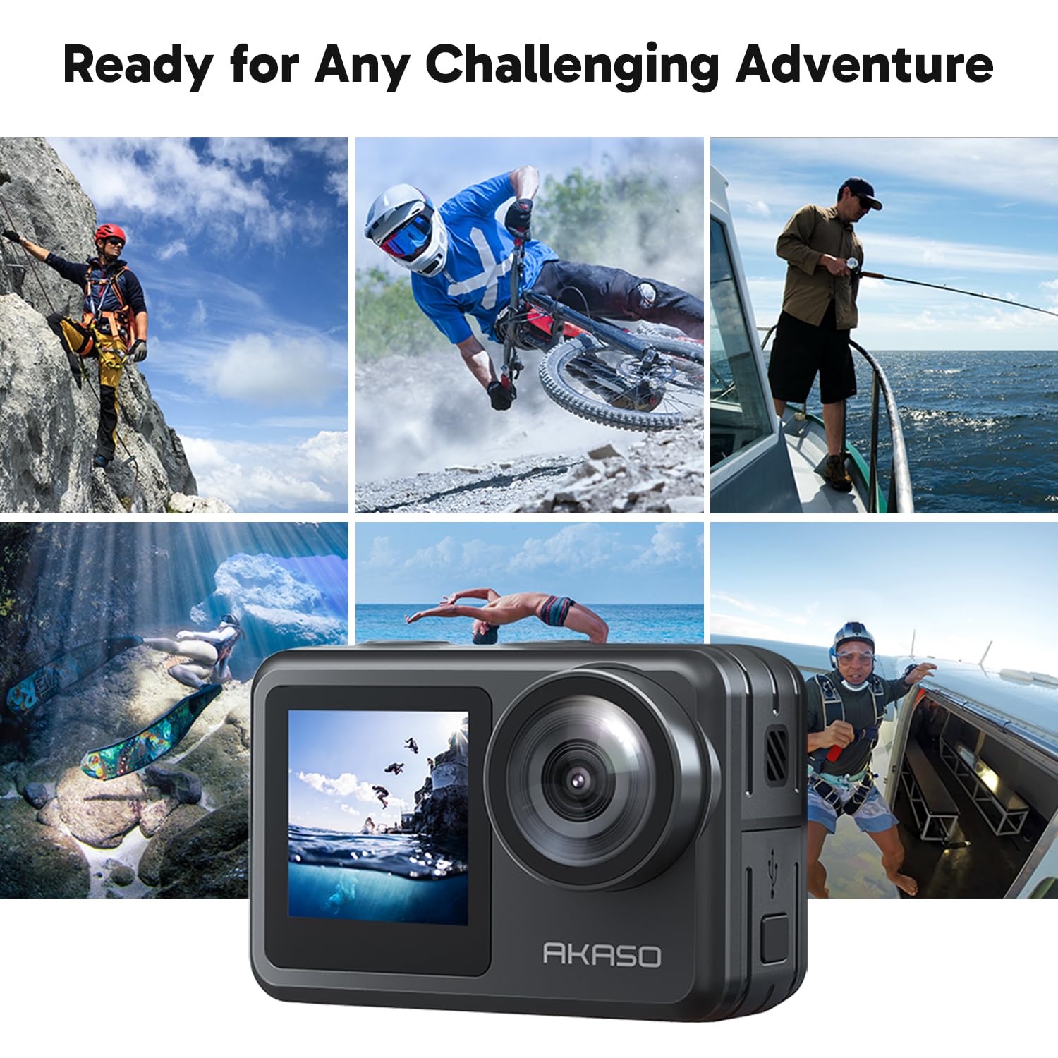 AKASO EK7000 Pro 4K30fps Action Camera with Touch Screen EIS 131ft Waterproof Underwater Camera Remote Control 5X Zoom with Helmet Accessories Kit (Standalone)