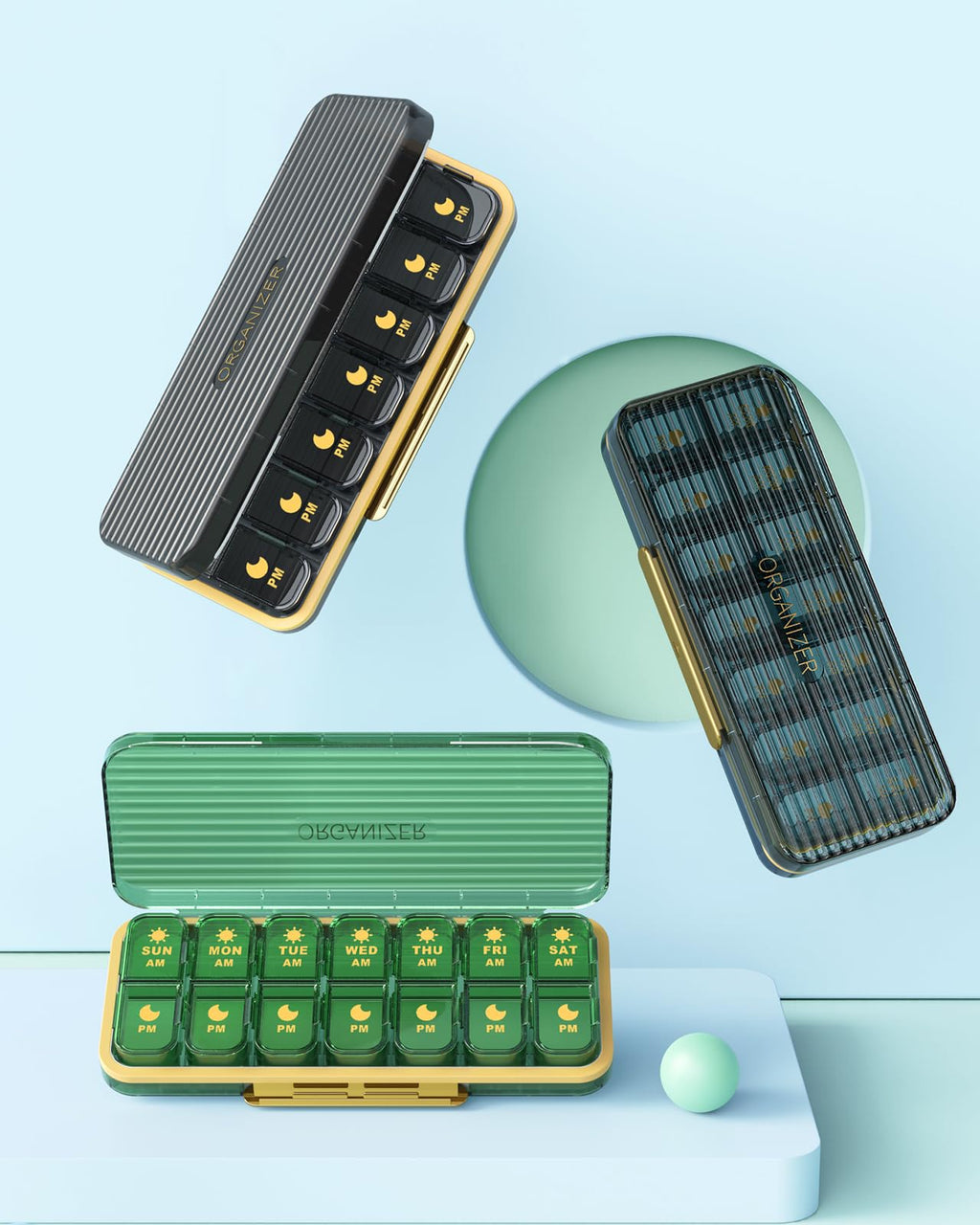 Pill Organizer 2 Times A Day, 7 Day Am Pm Pill Box - Acedada Weekly Pill Organizer Twice A Day, Portable Removable Daily Medicine Container Dispenser Case for Vitamin Fish Oil Supplement, Black Grey