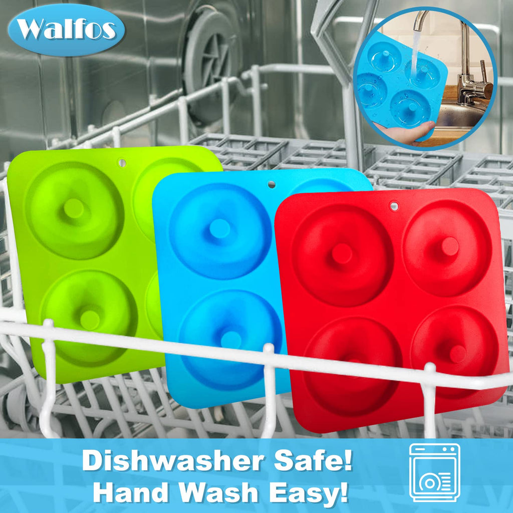 Walfos Donut Pan for Baking - Non-Stick Silicone Doughnut Pan Set, Silicone Donut Mold Heat Resistant, Make Perfect Donut Cake Biscuit Bagels, BPA FREE and Dishwasher Safe, Set of 3