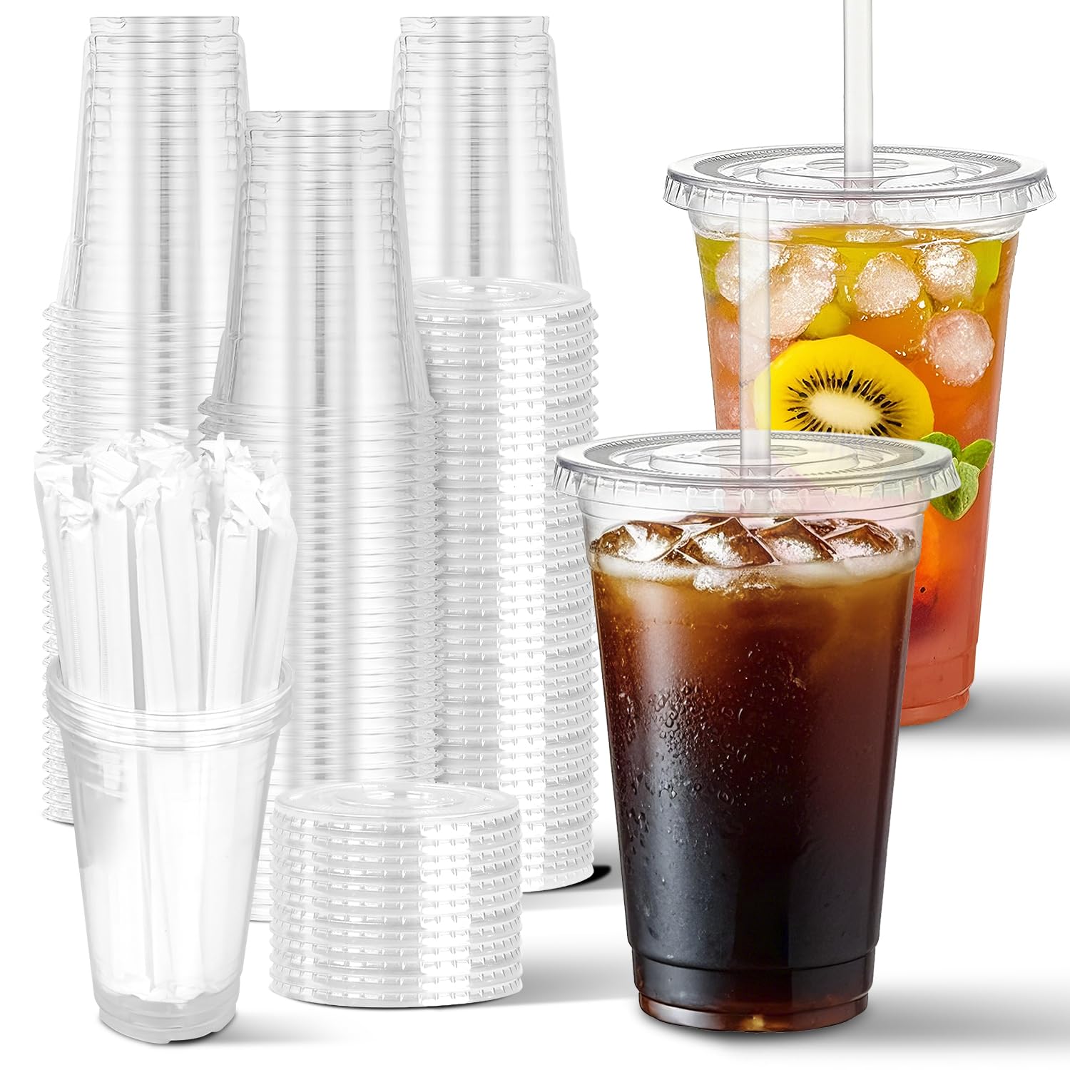Charmount 50 Sets- 12 oz Clear Plastic Cups with Lids and Straws, Disposable To Go Cups for Cold Drinks, Iced Coffee, Milkshakes, Smoothies
