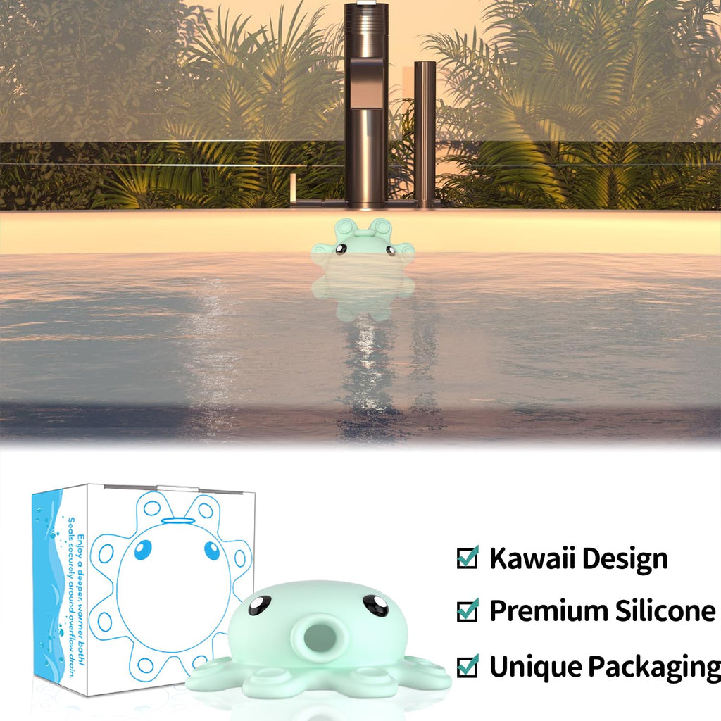 Bathroom Bathtub Overflow Drain Cover- Silicone Bath Tub Drain Cover, Tub Overflow Drain Stopper with Suction Cups, Adds Inches of Water for Deeper Bath, Cute Bathroom Accessories, Baby Blue