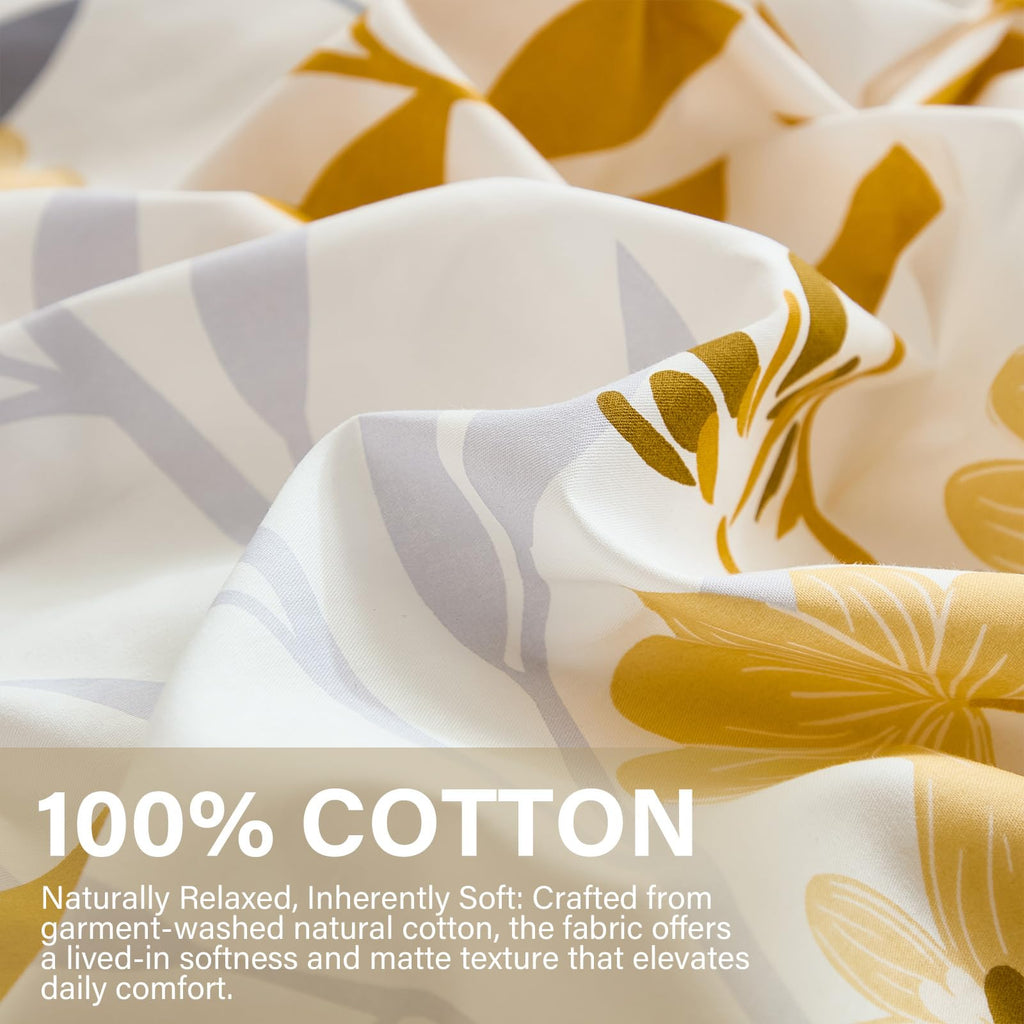 100% Natural Cotton Comforter Set Queen 3 Pcs Grayish Blue Bedding Sets with Luxurious Damask Pattern, Reversible Breathable Soft Comforter Sets for All Season