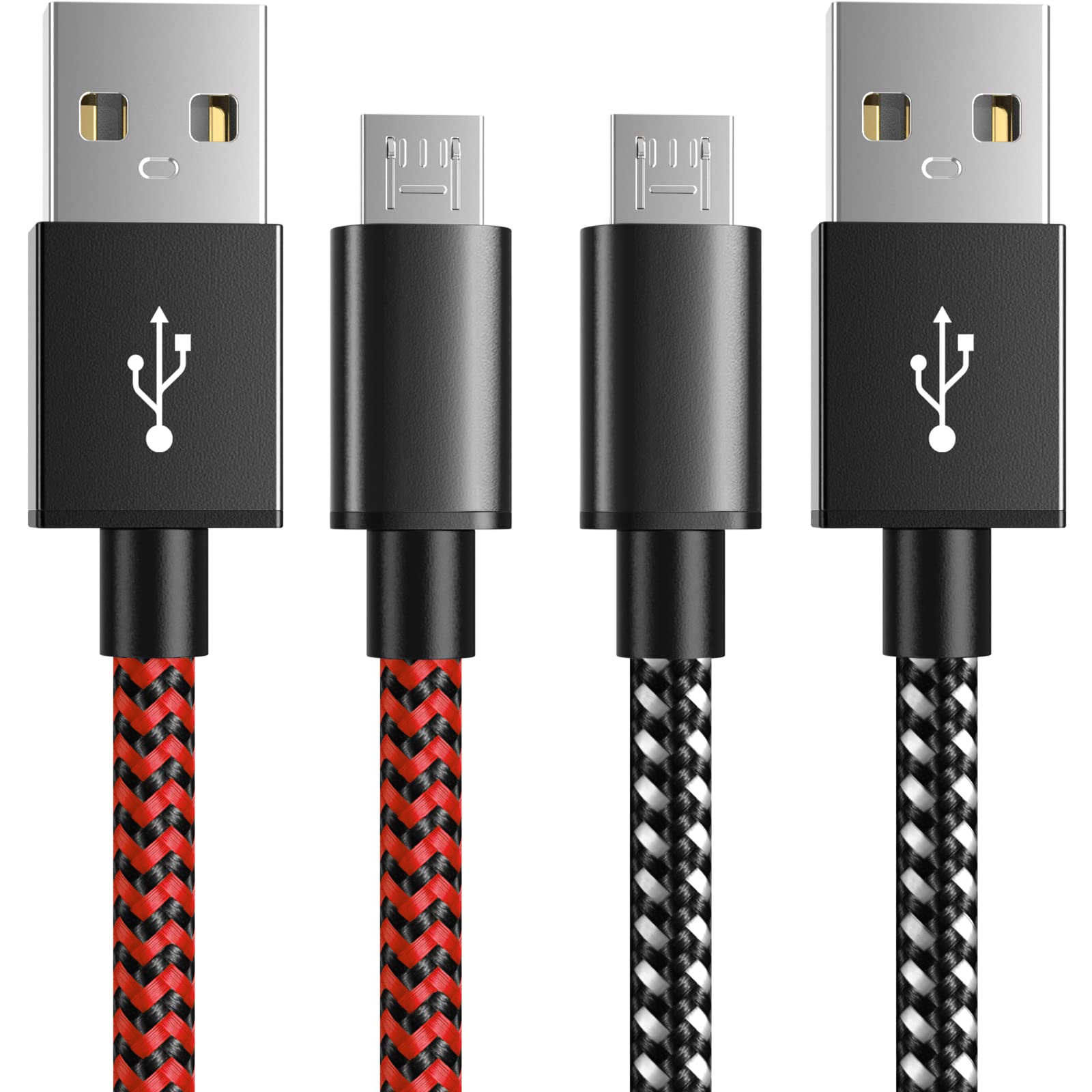 6amLifestyle PS4 Charger Cable for Controller, 2 Pack 10ft Micro USB Nylon Braided Cord, Micro USB Wire for PlayStation 4, Cables Slim/Pro, Xbox One S/X Controller, Android Phones, 2 Pack Black