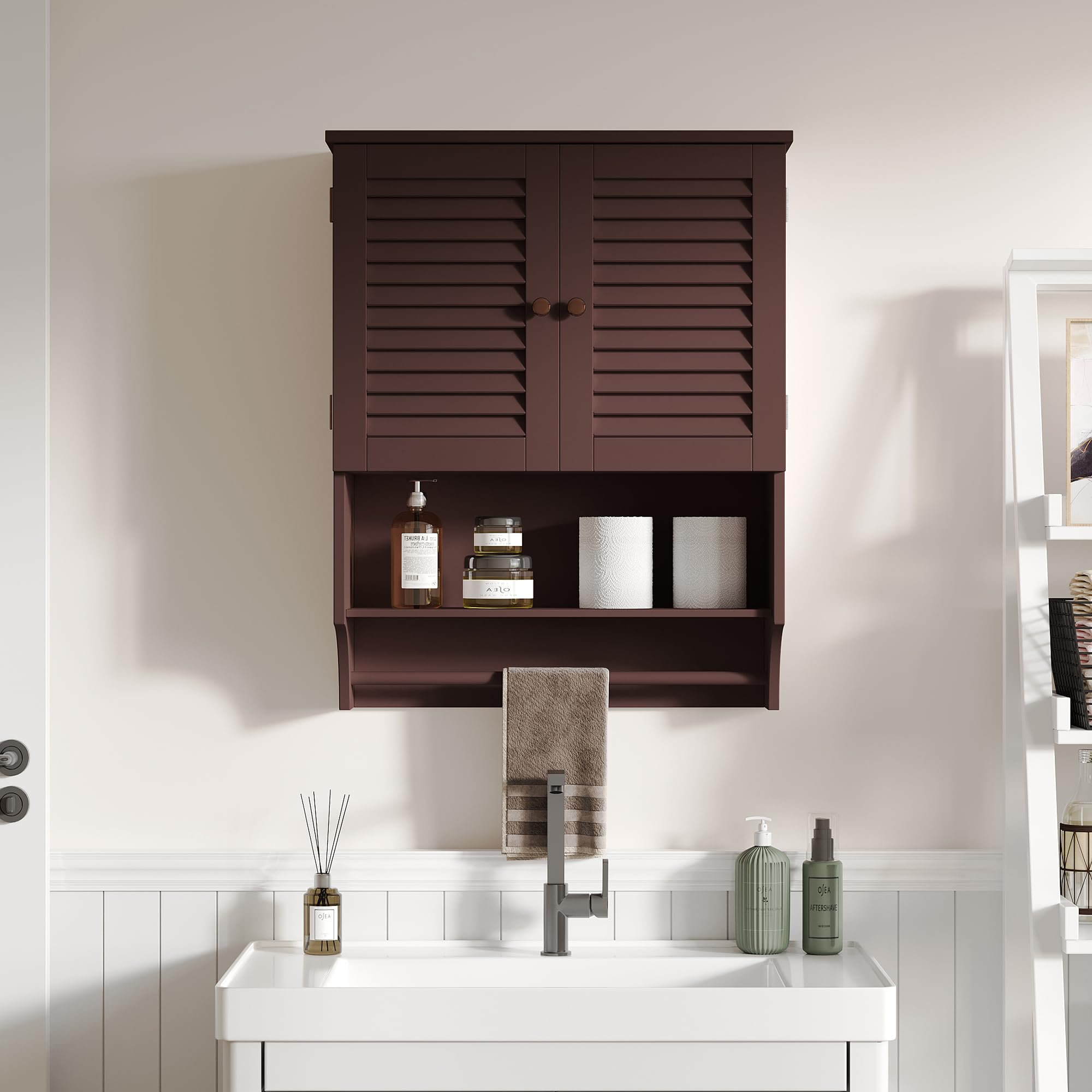 ChooChoo Bathroom Wall Cabinet, Medicine Cabinet, 2 Doors Over The Toilet Space Saver Storage Cabinet with Large Space, Black