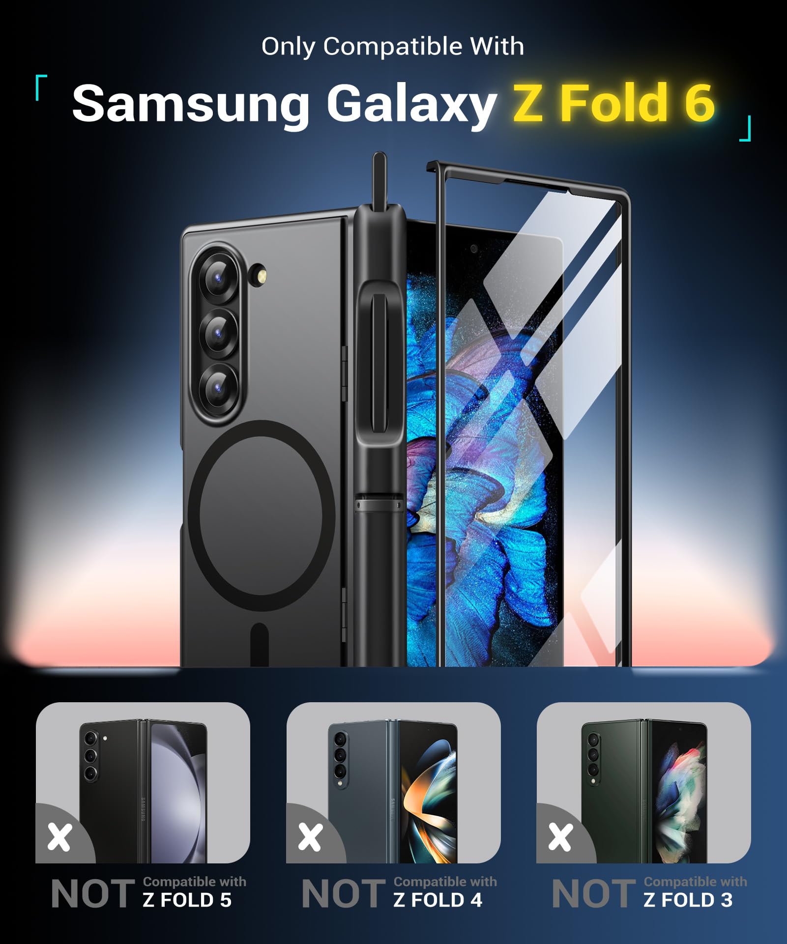 BERFY for Z Fold 6 Case with Screen Protector, [Compatible with MagSafe] Built-in Kickstand & S Pen Slot & Hinge Protection, Full Body Shockproof Phone Case for Samsung Galaxy Z Fold 6, Blue