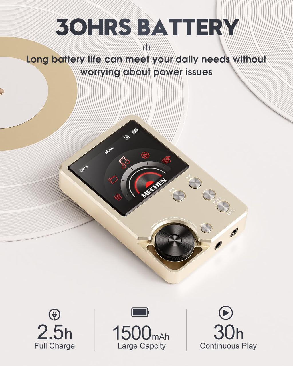 MECHEN M30 HiFi MP3 Player, Lossless DSD High Resolution Digital Audio Music Player, High-Res Portable Audio Player with 64GB Memory Card (Gold)