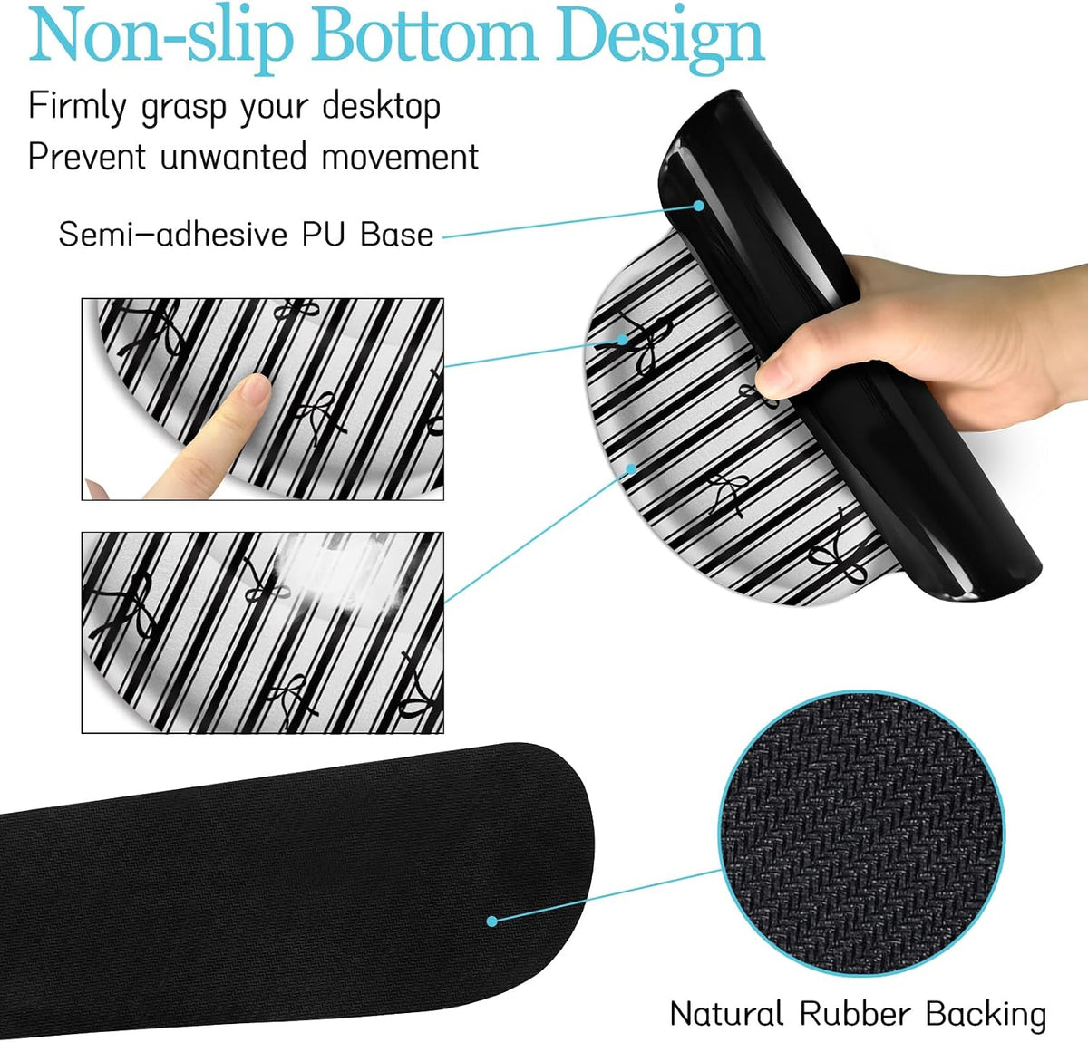 Black Striped Ergonomic Large Desk Mat Set with Wrist Rest