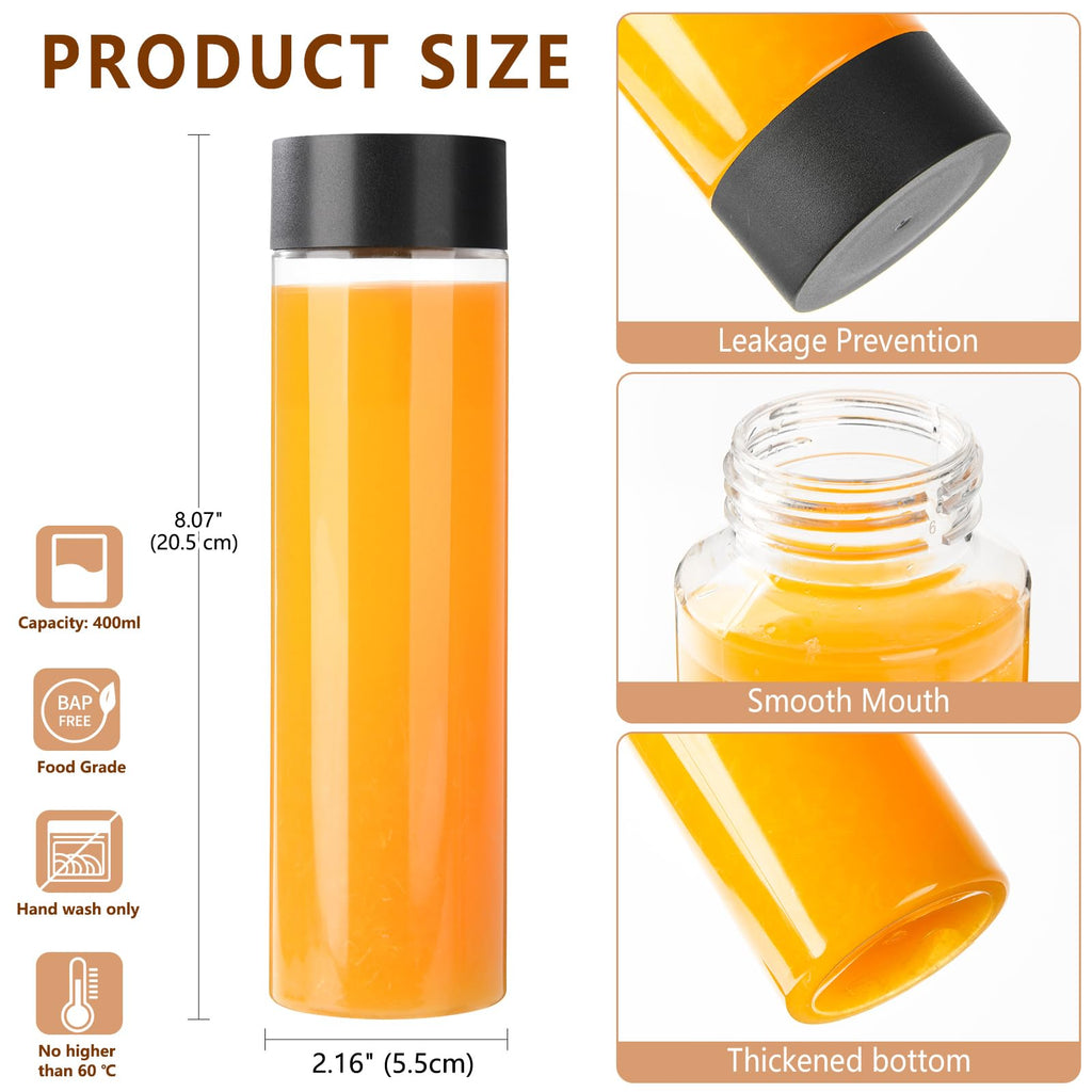 zmybcpack 24 Pack 10 OZ (300 ml) Clear PET Plastic Juice Bottles with Black Lids - Plastic Smoothie Bottles Ideal for Juice, Milk, Homemade Beverages