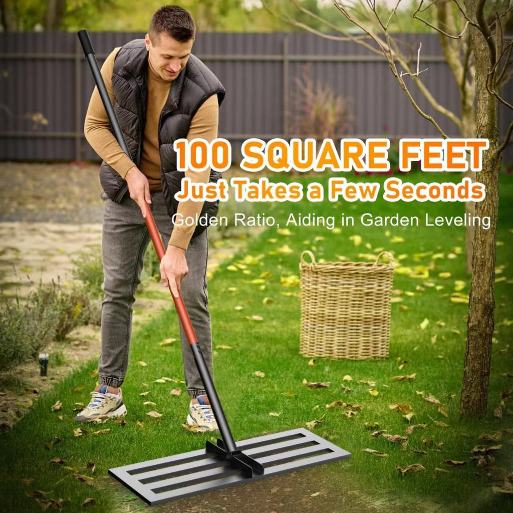 Lawn Leveling Rake, 30''x10'' Leveling Rake, 78 inch Handle Length, Stainless Steel, Adjustable Handle for Backyard, Garden, Golf Course, Farm ＆ Pasture, Professional Lawn Care Tool