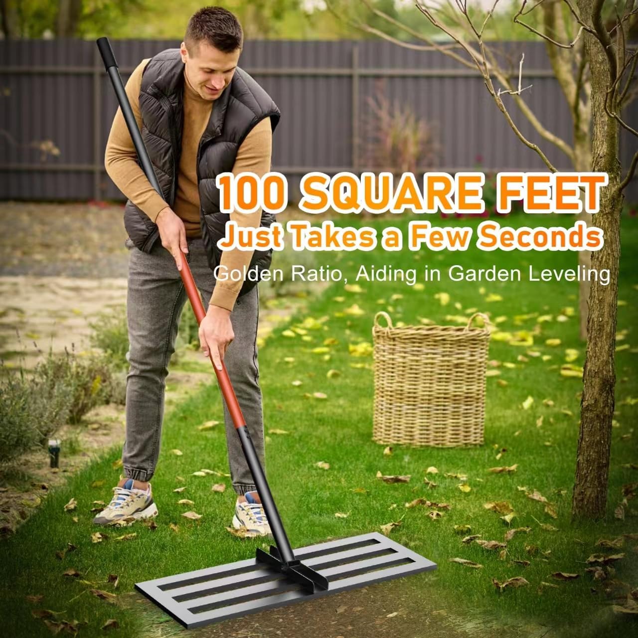 Lawn Leveling Rake, 30''x10'' Leveling Rake, 78 inch Handle Length, Stainless Steel, Adjustable Handle for Backyard, Garden, Golf Course, Farm ＆ Pasture, Professional Lawn Care Tool