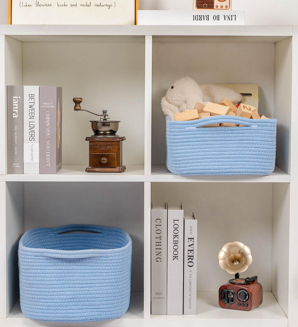 CubesLand Rectangular Cotton Rope Basket, 14x10x5 Inches, Beige, Nursery Storage Bin