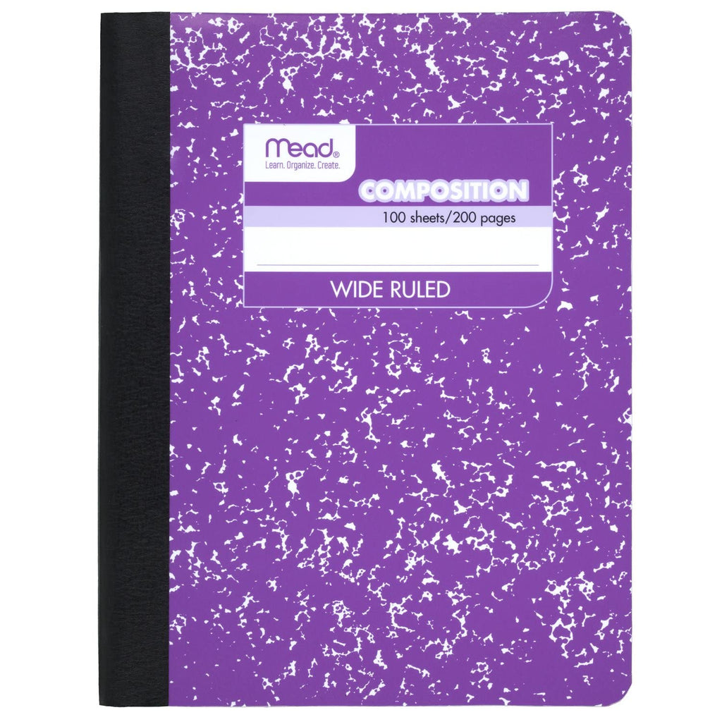 Mead Composition Notebook, 12 Pack, Wide Ruled Paper, 7-1/2" x 9-3/4", 100 Sheets per Comp Book, Colors Will Vary (963759)