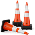 RoadHero 4 Pack Traffic Safety Cones 18 Inch with Black Weighted Base, Plastic PVC Cone, Orange Cones with Reflective Collar, Cones for Parking Lot, Construction Events, Road Safety