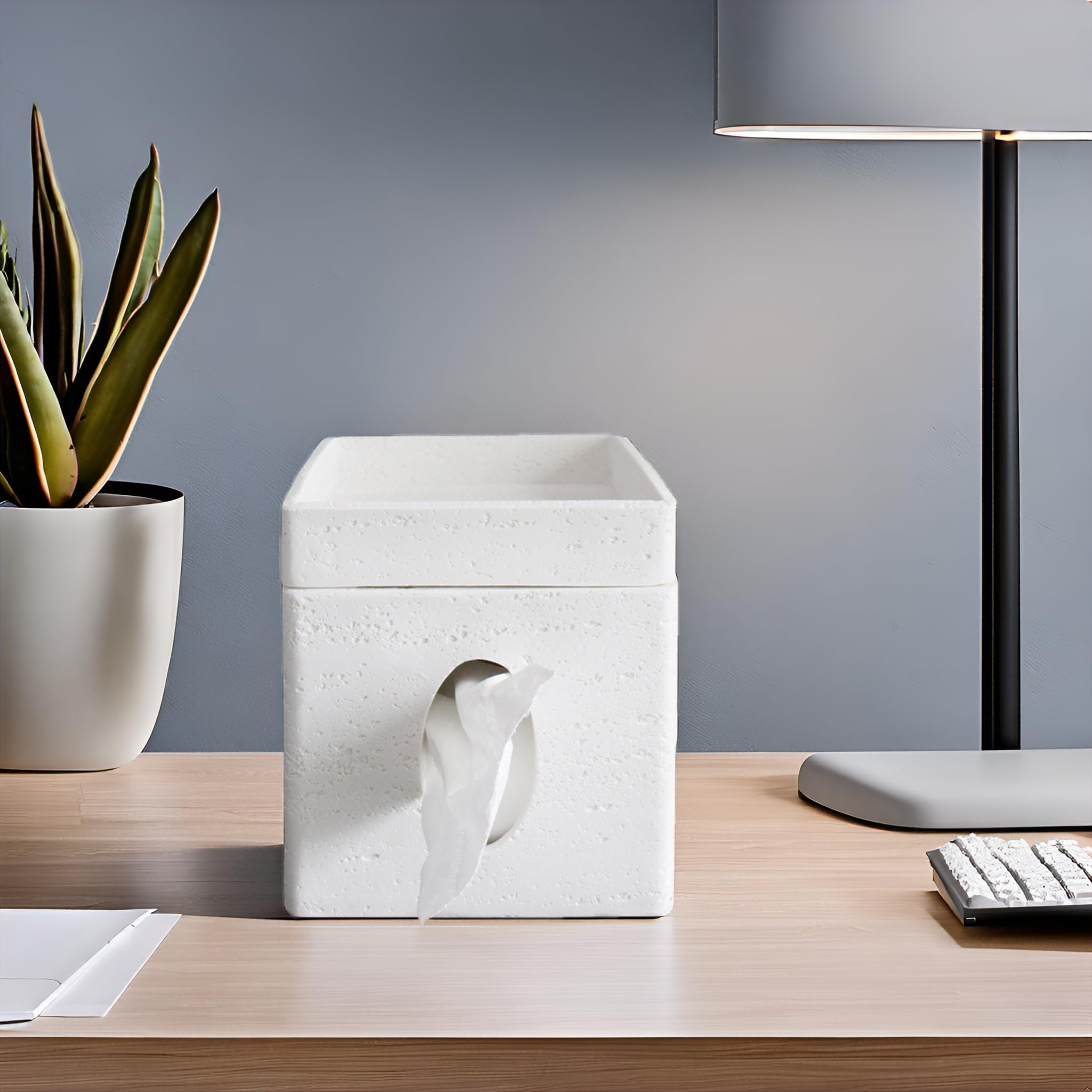 Hymmah Square Tissue Box Cover Holder with Tray,Unique Cube Design Tissue Dispenser Cover Decor for Vanity Counter Tops Also Great for Bedroom and Living Room
