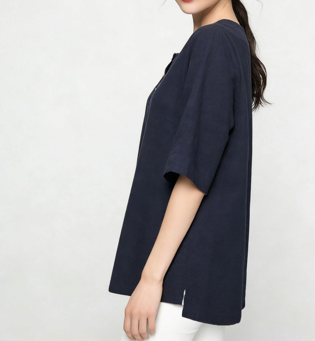 Minibee Women's 3/4 Sleeve Cotton Linen Jacquard Blouses Top T-Shirt