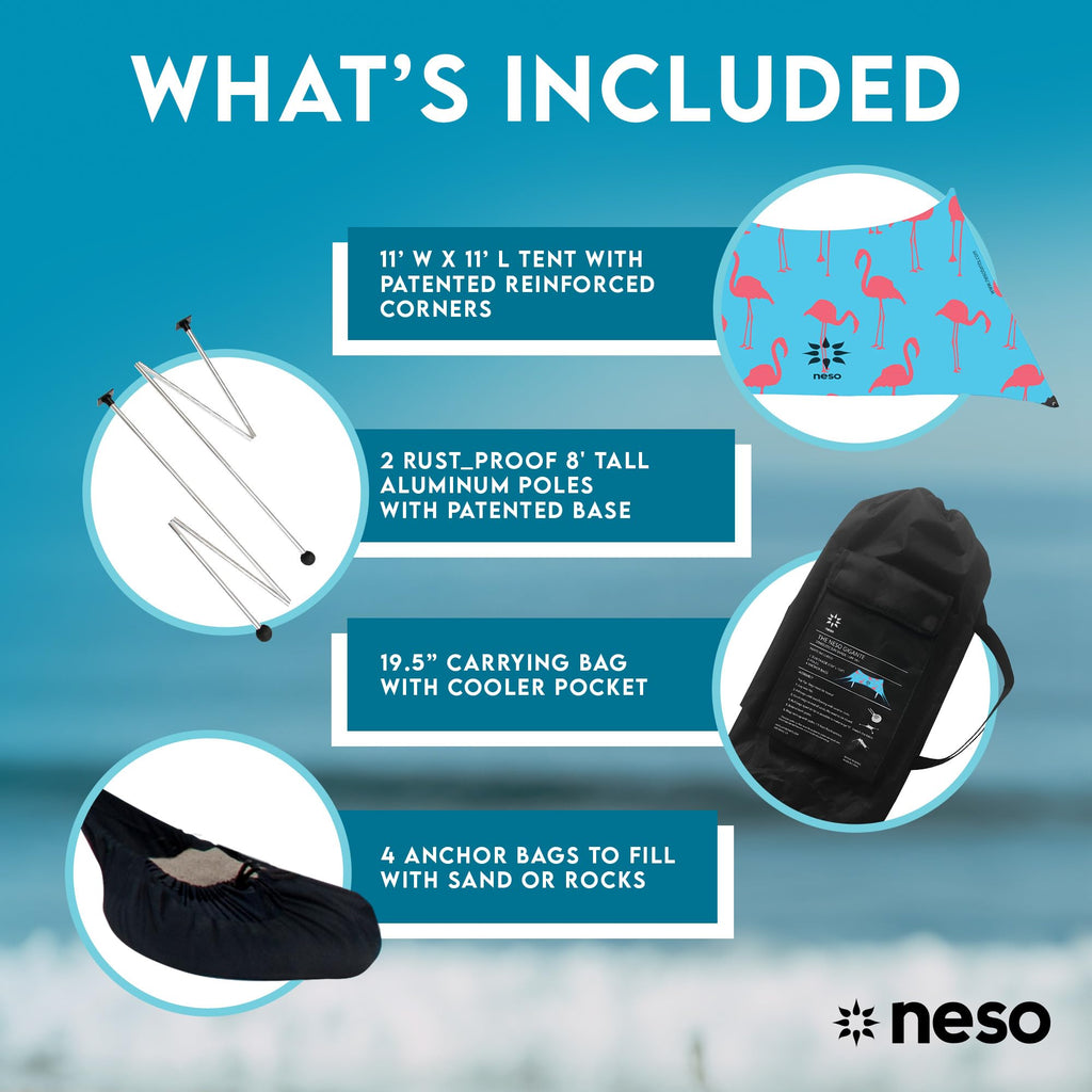 Neso Gigante Portable Beach Tent Sun Shelter - Lightweight Beach Shade Canopy - Easy Setup for Family Outings - Patented Reinforced Corners - UPF 50+ - 8ft Tall, 11 x 11ft - Save The Whales