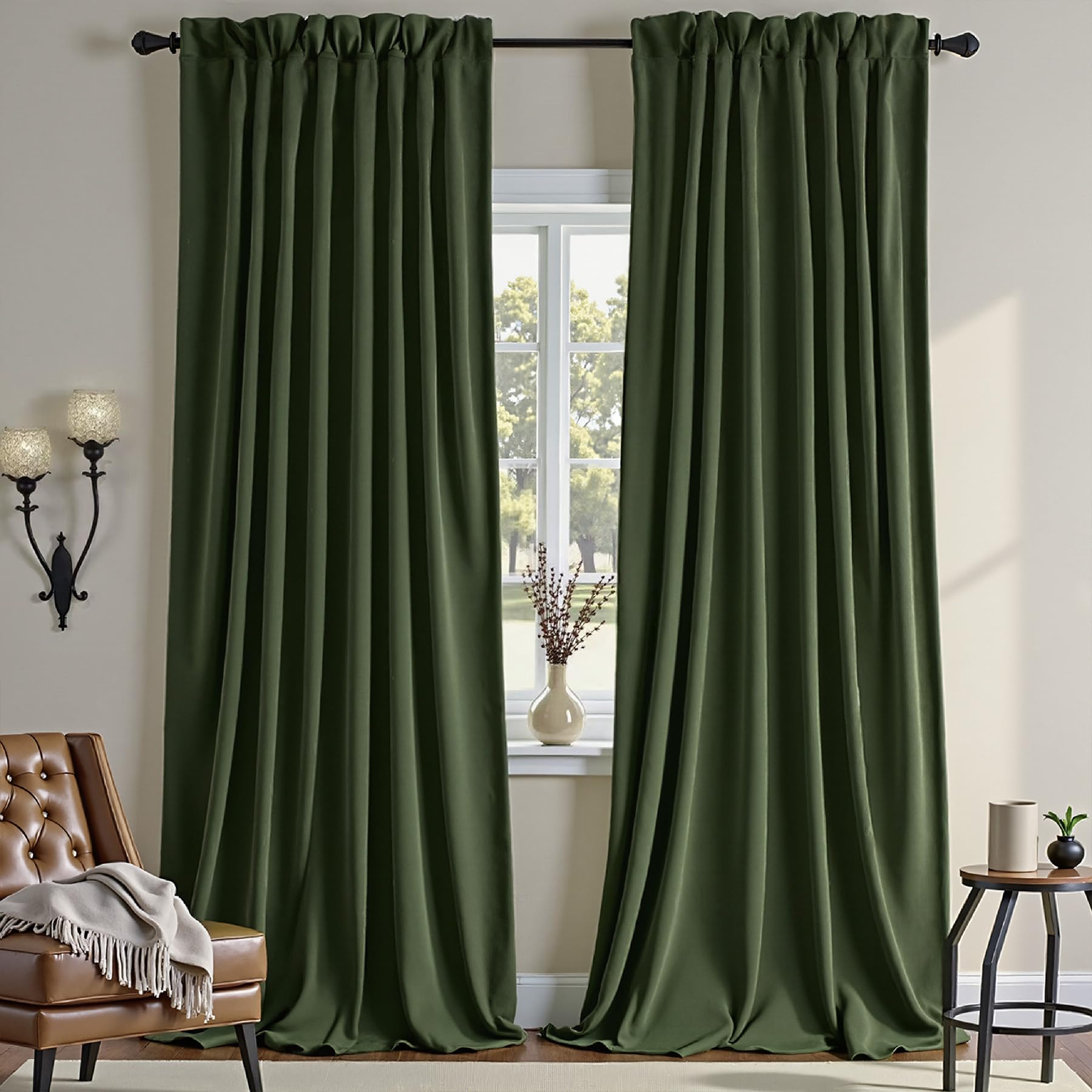 Nemia Dark Green Velvet Curtains Thermal Insulated Blackout Curtain for Bedroom Window Living Room Darkening Luxury Vintage 63 Inches Long Heavy Drapes Panels Rod Pocket Set of 2