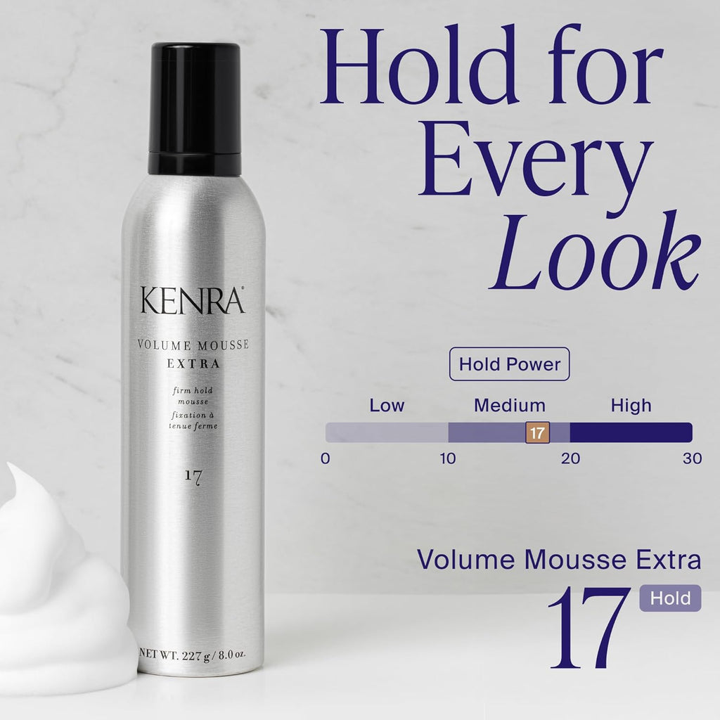 Kenra Volume Mousse Extra 17 | Firm Hold Mousse | Non-drying, Non-flaking Lightweight Formula | Tames Frizz & Conditions |Thermal Protection up to 450F| All Hair Types | 8 oz