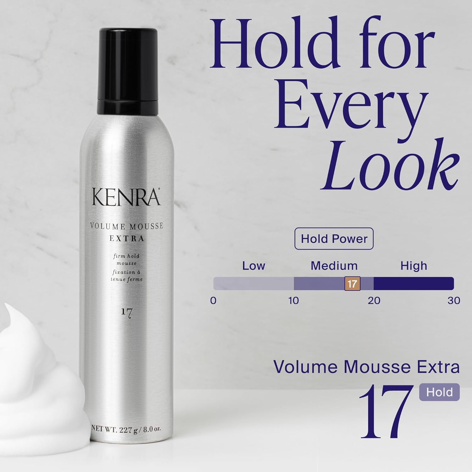 Kenra Volume Mousse Extra 17 | Firm Hold Mousse | Non-drying, Non-flaking Lightweight Formula | Tames Frizz & Conditions |Thermal Protection up to 450F| All Hair Types | 8 oz