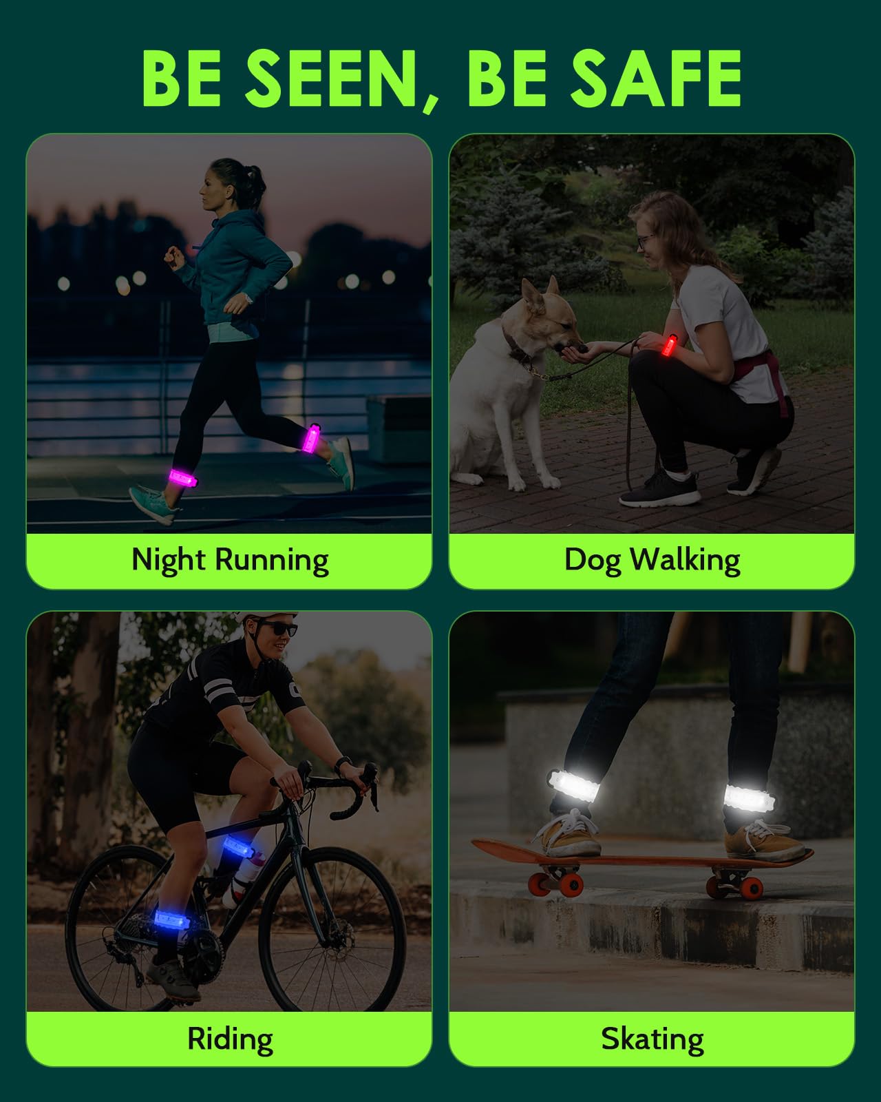 Fitense Rechargeable LED Armband 2-Pack, High Visibility Running Gear for Night Safety, 5 Colors & 3 Modes Light Up Wristbands for Night Walking, Cycling, Running Gift for Women Men Kids，White