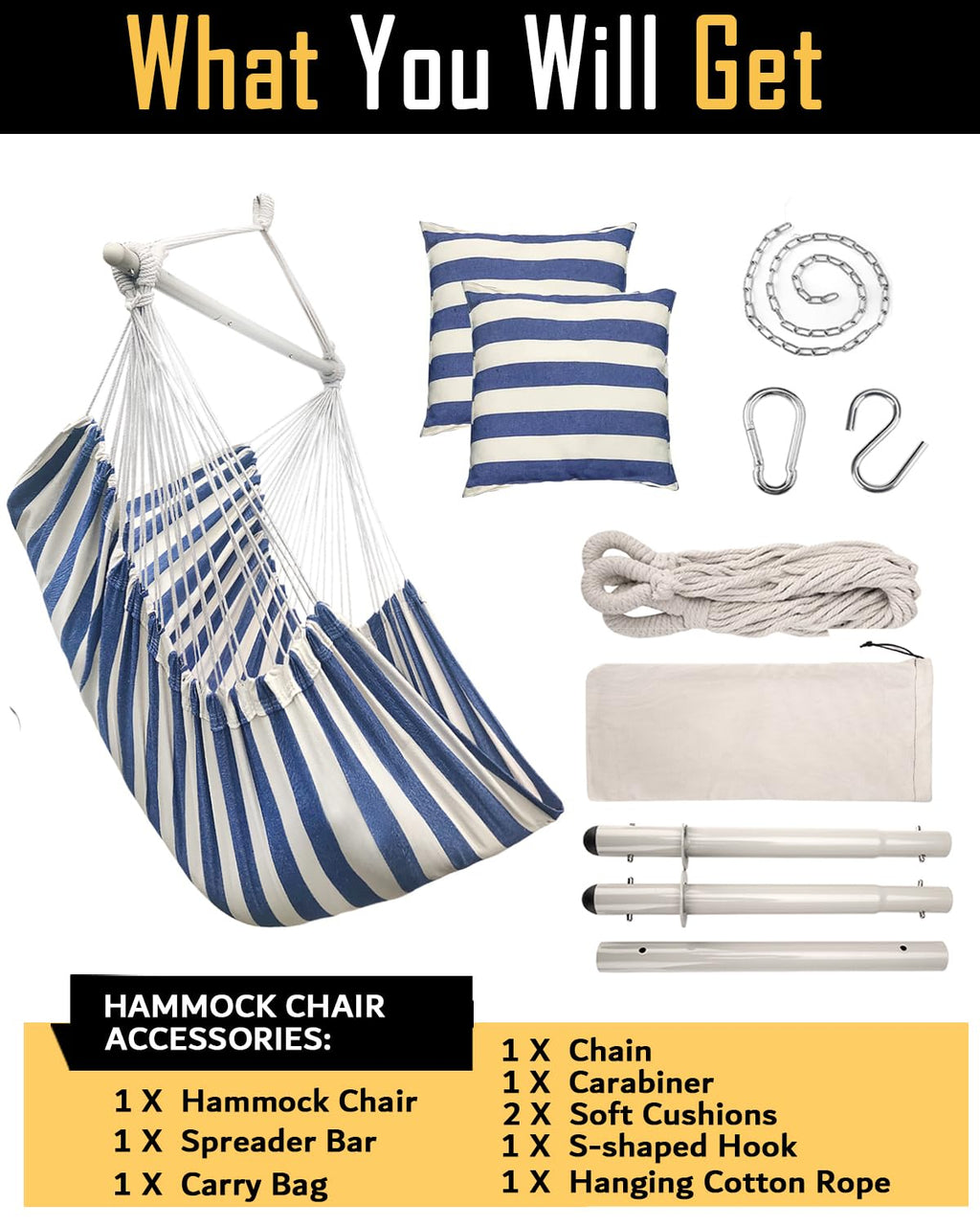 ADVOKAIR Hammock Chair Large 70.9"x47.2", 32% Bigger XXL Hanging Swing Chair with 500lbs Capacity, Heavy Duty Steel Spreader Bar, Extra Roomy Comfort for Adult Indoor Outdoor Bedroom Patio