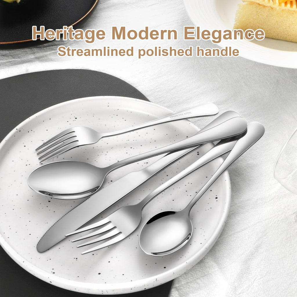 Silverware Set 20 Piece Stainless Steel Flatware Set Silverware Utensils for 4 People Includes Forks Knives Spoons & Salad Forks Dishwasher Safe Durable Tableware for Home Restaurant or Outdoor Use