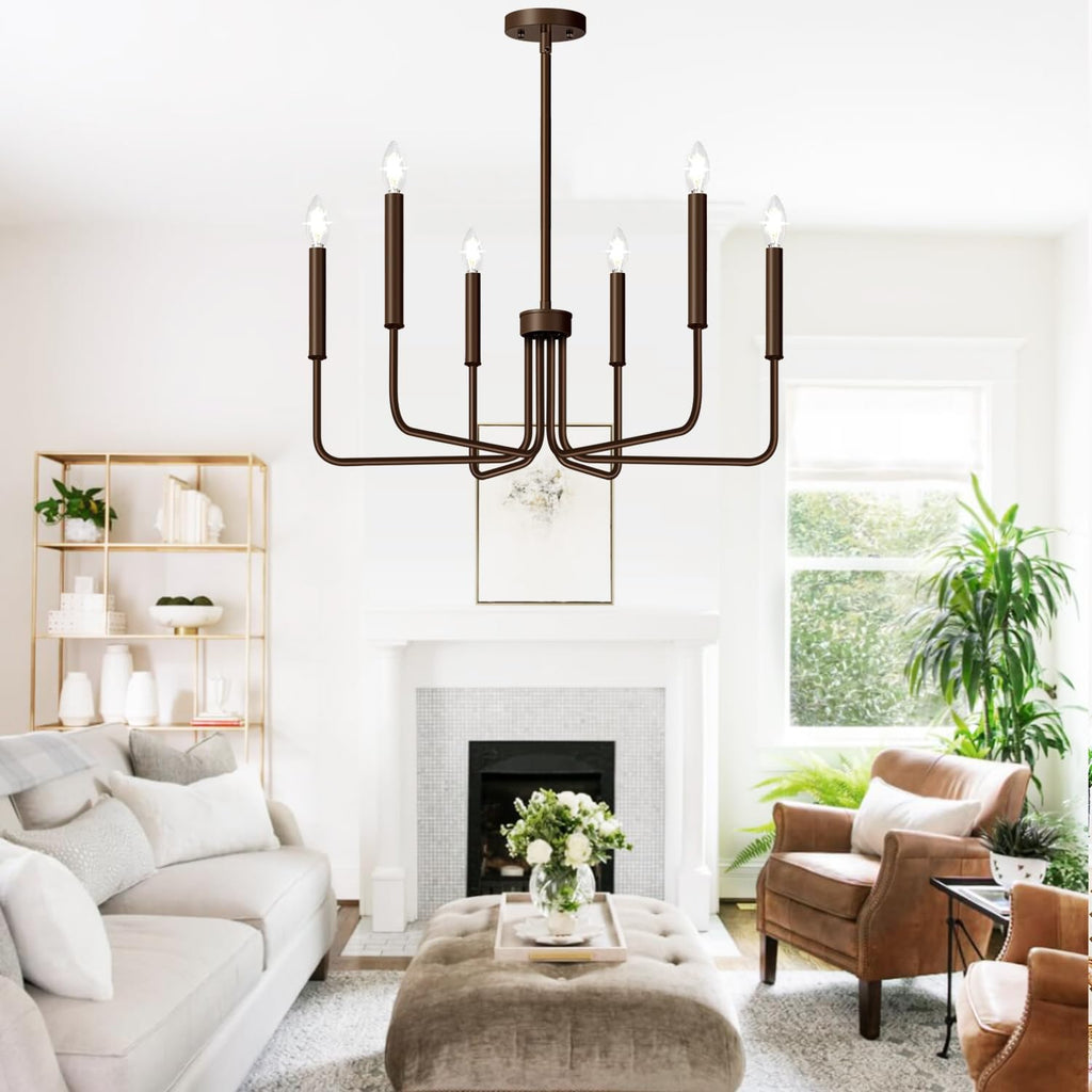 Rustic Black Chandelier, 6-Light Antique Farmhouse Chandelier for Dining Room Lighting Fixtures, Vintage Candle Pendant Light Fixtures Chandeliers for Dining Room Bedroom, Foyer and Living Room