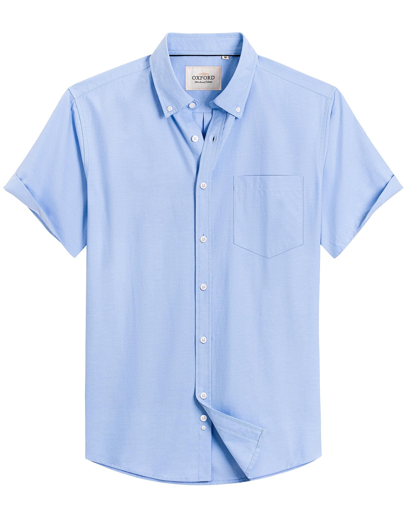 Alimens & Gentle Men's Short Sleeve Oxford Shirt Regular Fit Button Down Collar Shirts with Pocket