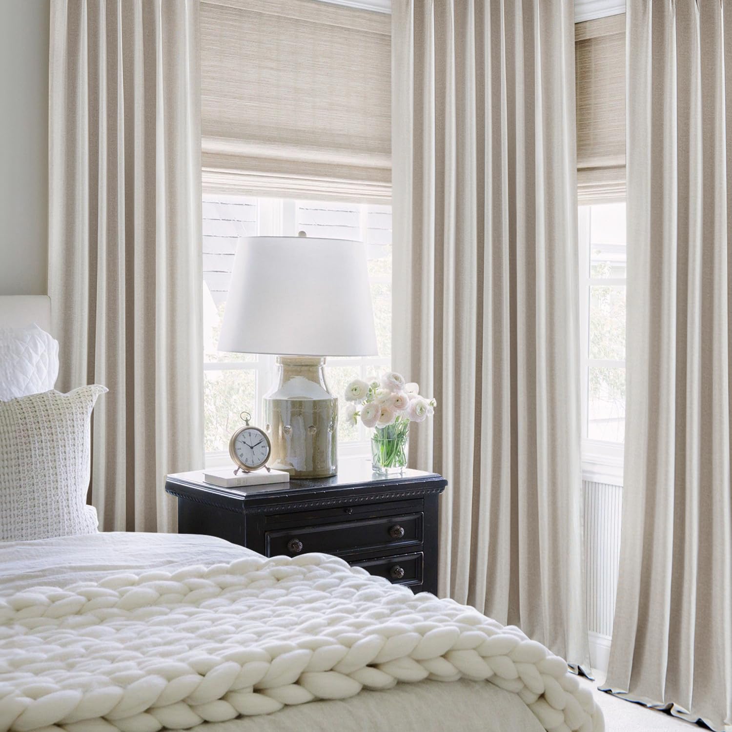 MIULEE Linen Pinch Pleated 100% Blackout Curtains for Bedroom 84 Inch Long 2 Panels Set- Back Tab Track Beige Thermal Insulated Cream Black Out Triple Pleat Room Darkening Drapes with Hooks, Greige