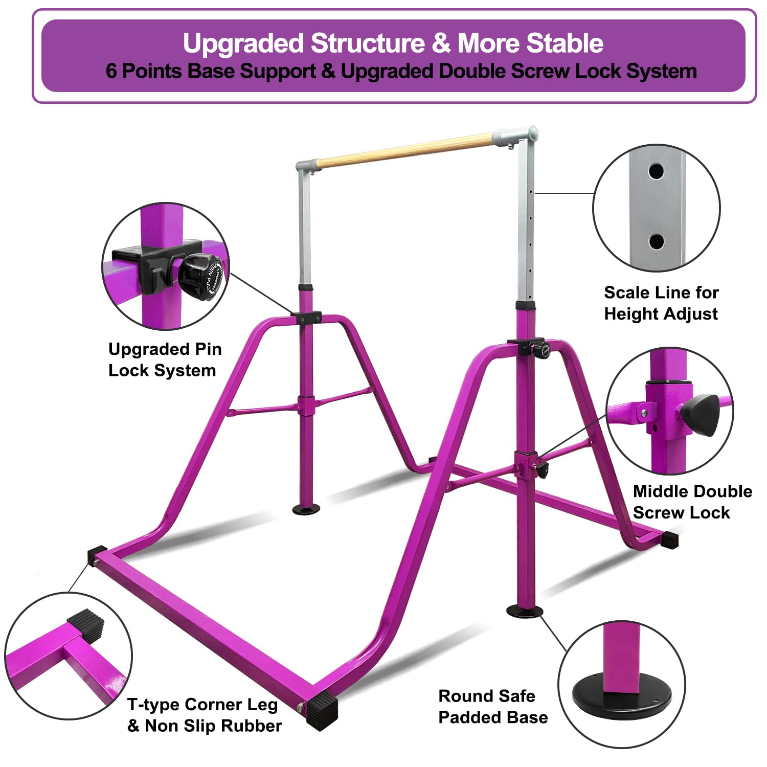 Foldable & Moveable Gymnastics Horizontal Bar with Rings,3’to 5’Adjustable Height Expandable Junior Kip Bar for Home,Indoor Gym Equipment for Kids